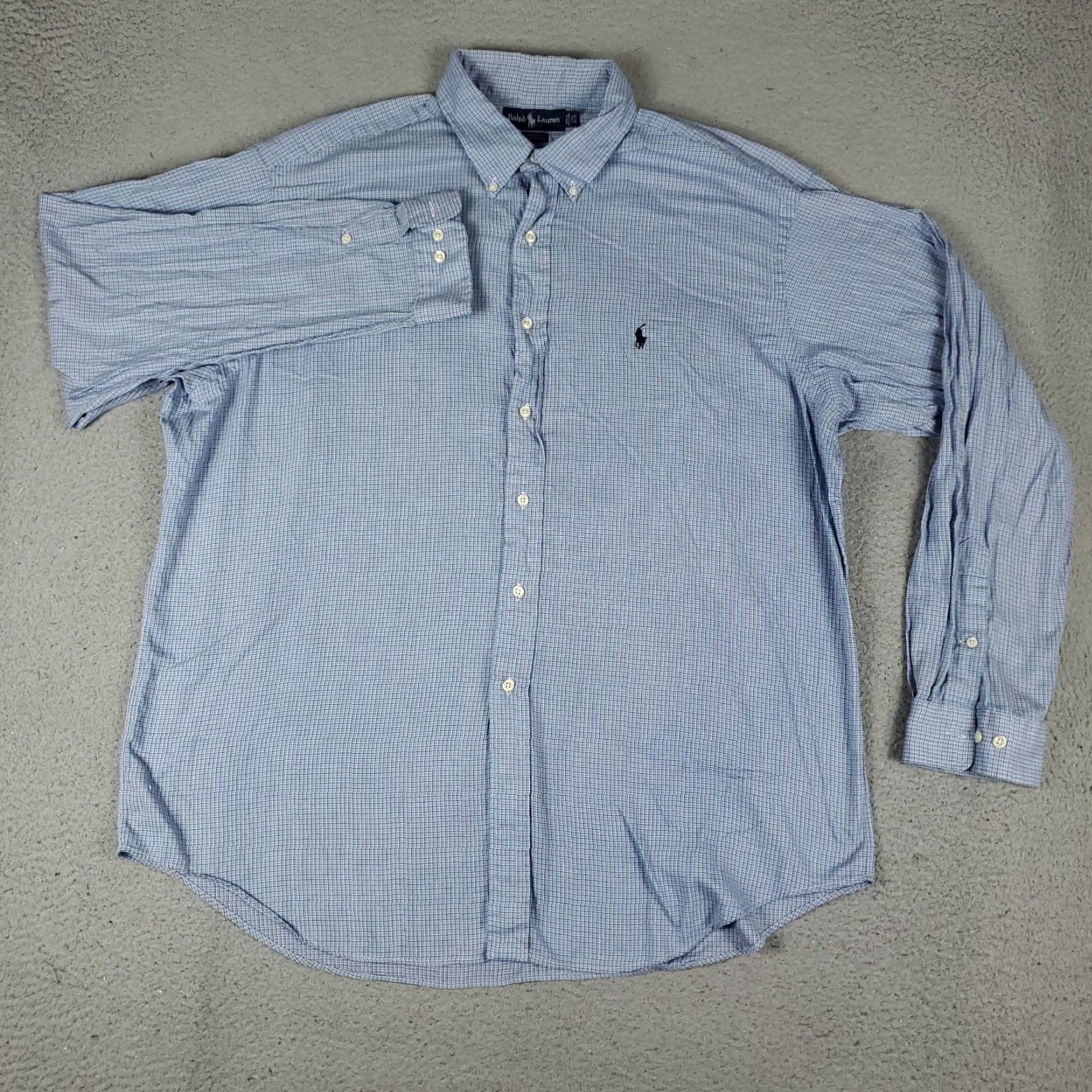 Ralph Lauren Ralph Lauren Shirt Mens 17.5 Blue Plaid Pony Dress Button Up Long Sleeve Size 48R - 3 Thumbnail