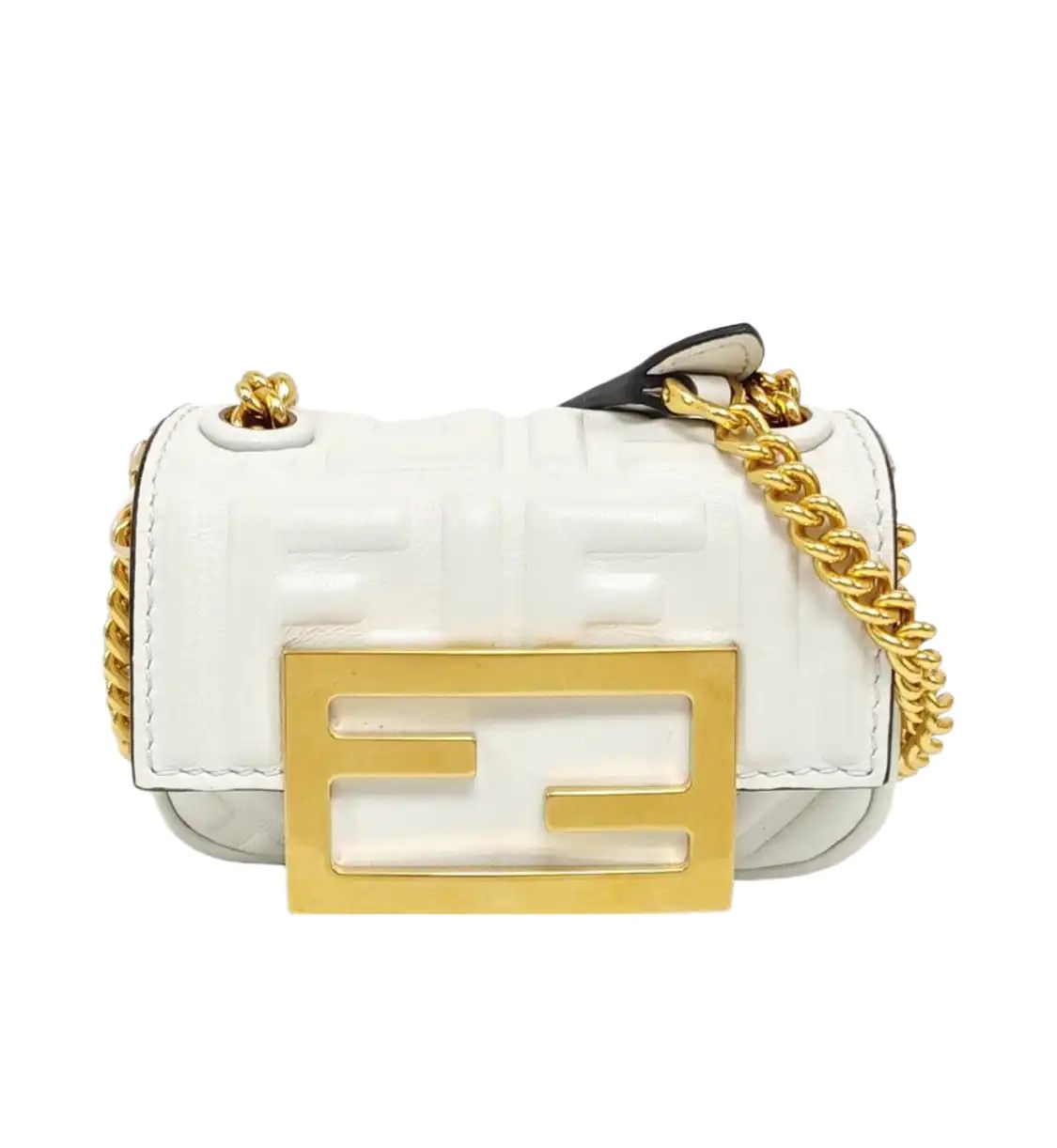 Fendi FENDI Baguette white sheepskin monogram shoulder bag crossbody bag gold hardware Size ONE SIZE - 1 Thumbnail