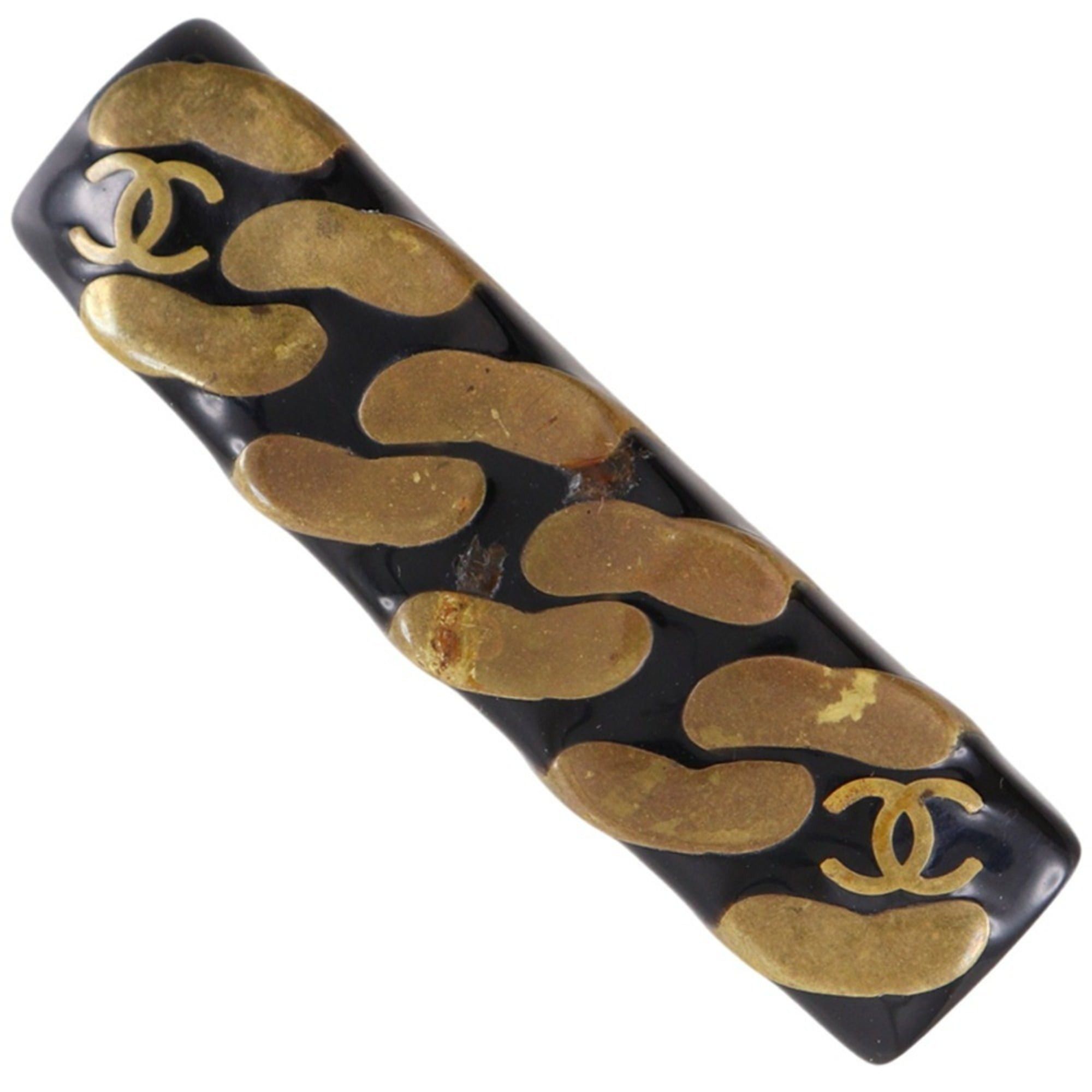 Chanel Chanel Coco Mark Barrette, Chain Motif, Vintage Plastic, 1997, Black/Gold, 97A, Women's Size ONE SIZE - 1 Thumbnail