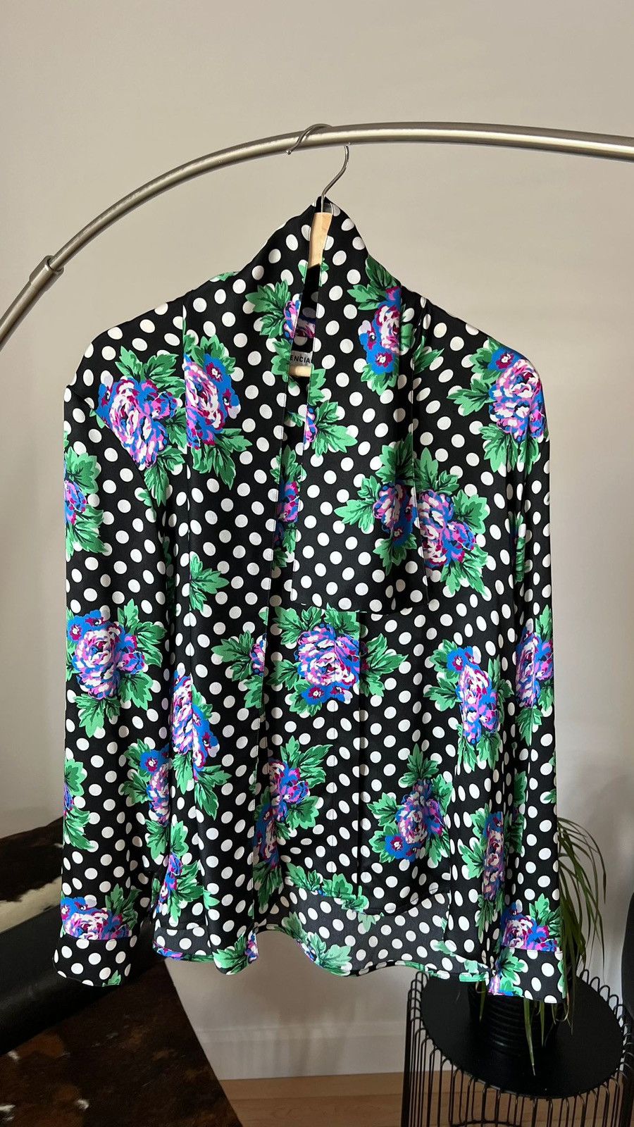 Image of Balenciaga Polka Dot Floral Blouses in Black, Women's (Size XS)