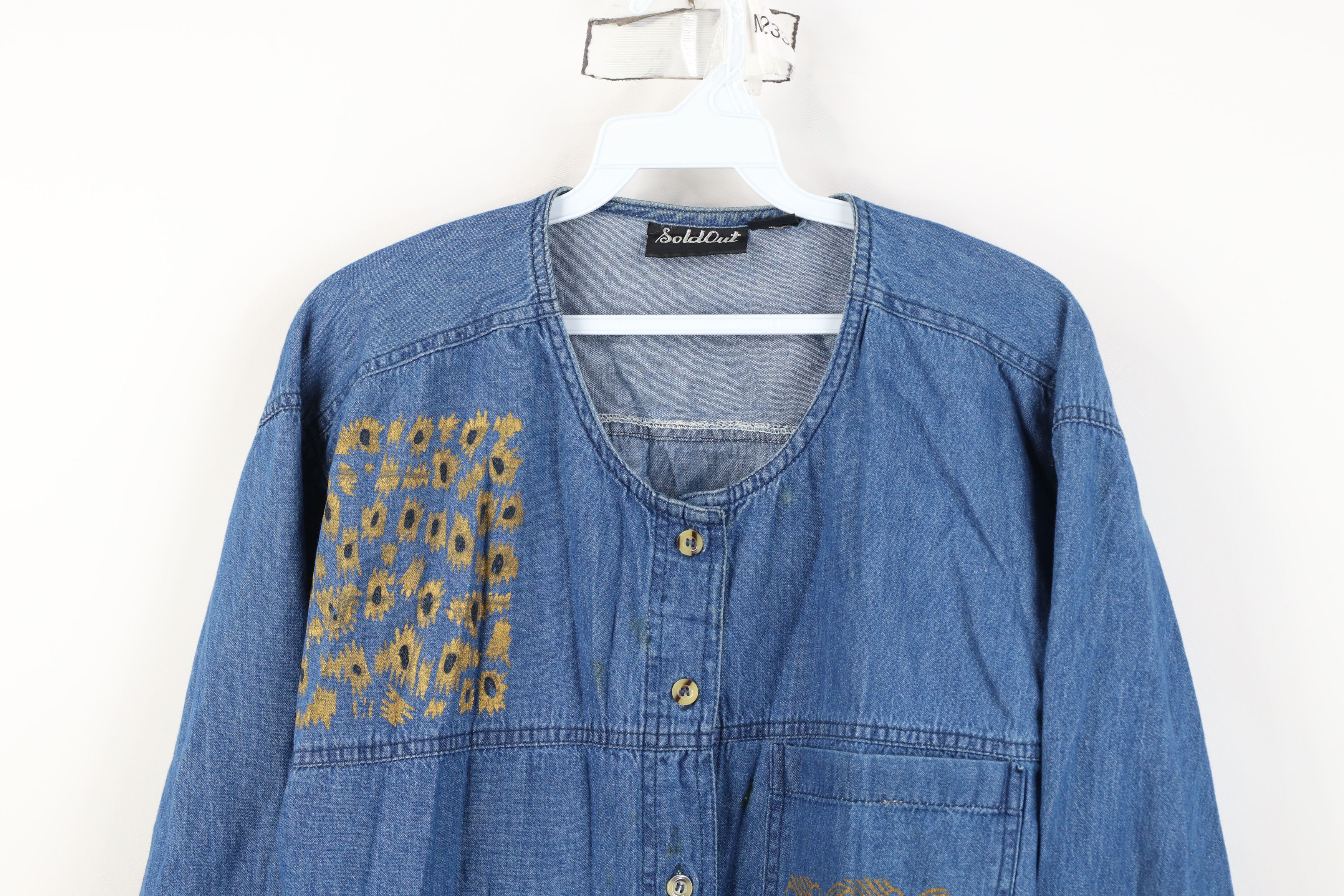 Vintage Vintage 90s Streetwear Abstract Sunflower Denim Button Shirt Size 3XL / US 20-22 - 2 Thumbnail