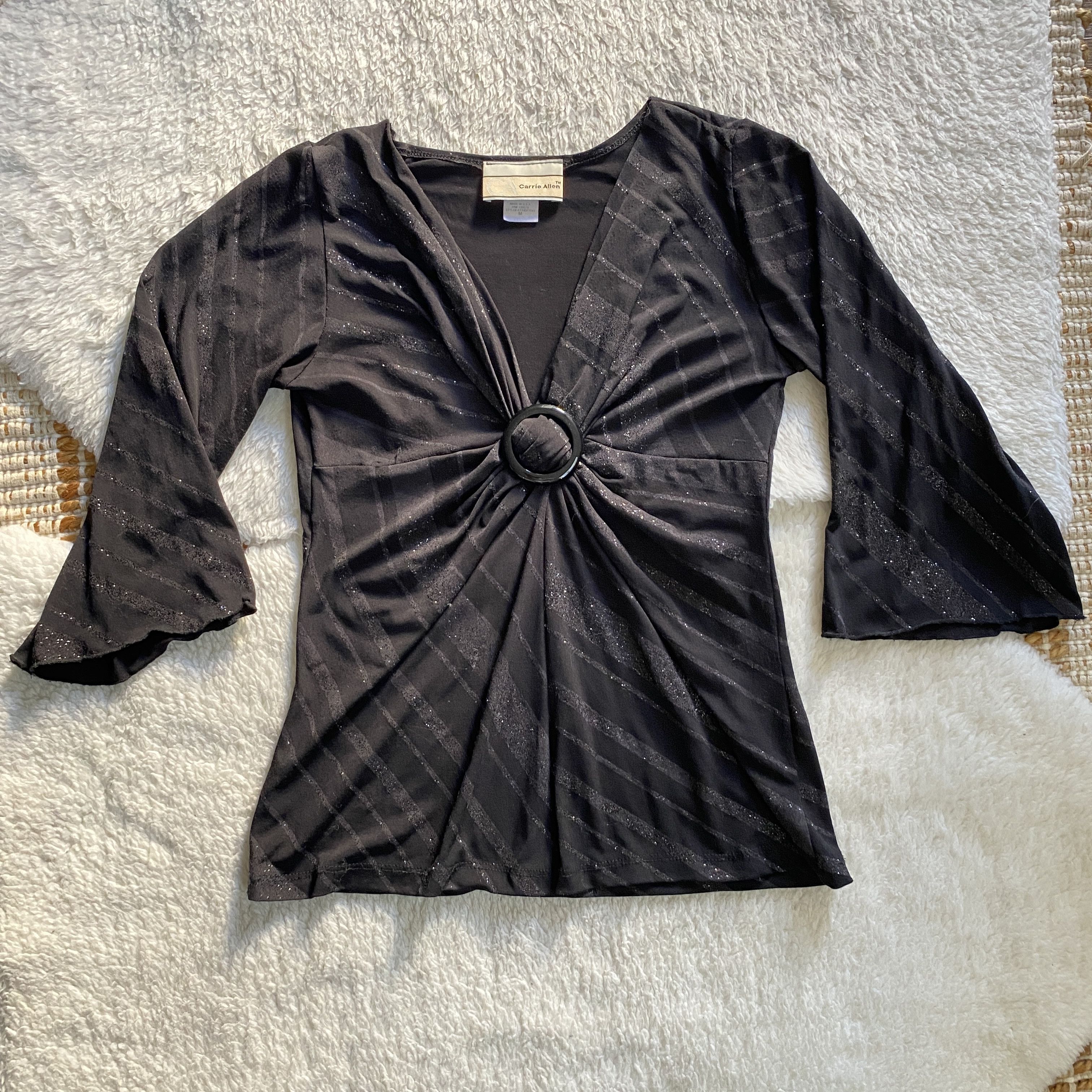 Other Vintage Carrie Allen Women’s Medium Black Glitter Top Size M / US 6-8 / IT 42-44 - 13 Thumbnail