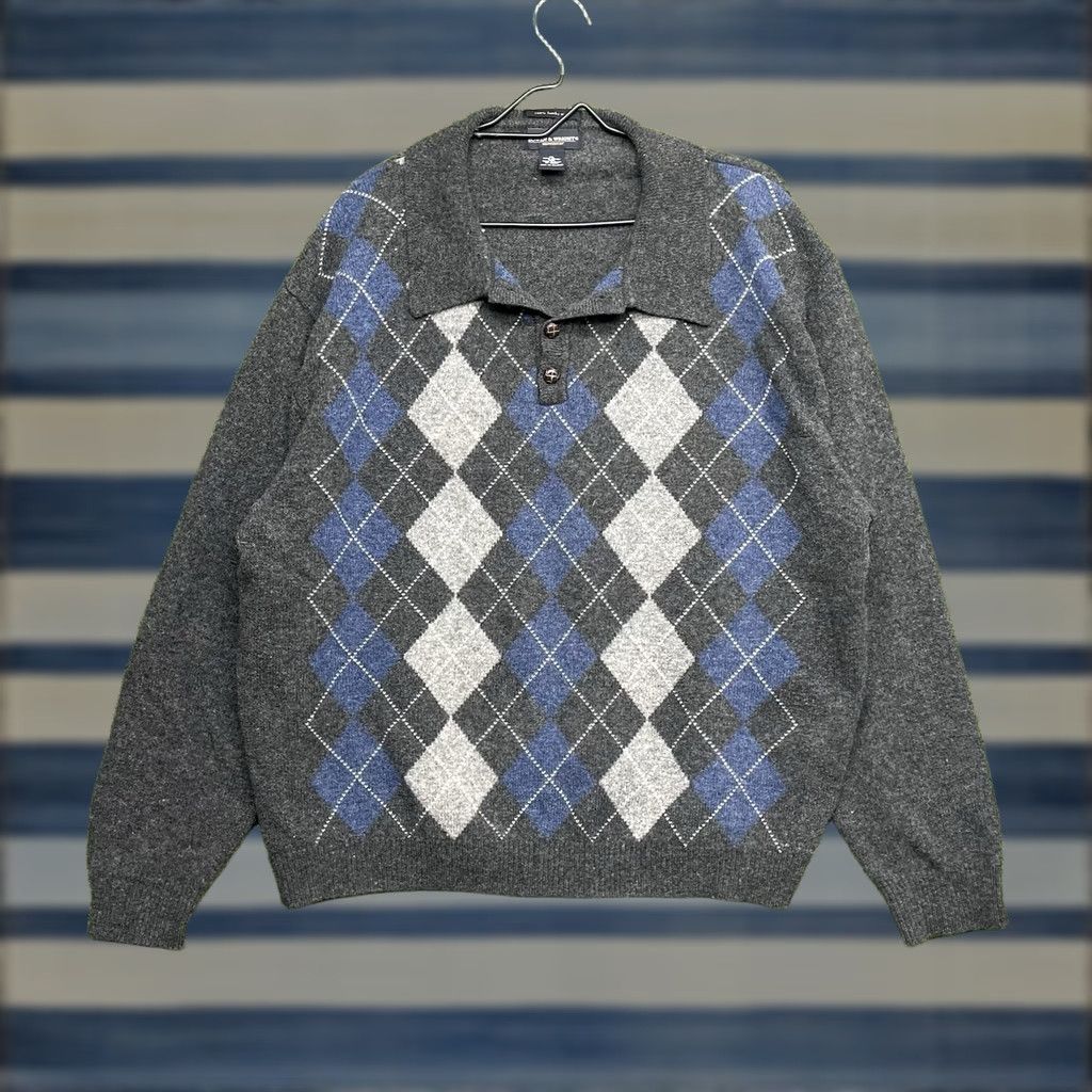 Vintage Bowen & Wright Mens XL Heather Raglan Knit Argyle Wool Sweater Crew Neck 90s Pullover Grey Knit Shirt? Size US XL / EU 56 / 4 - 1 Thumbnail