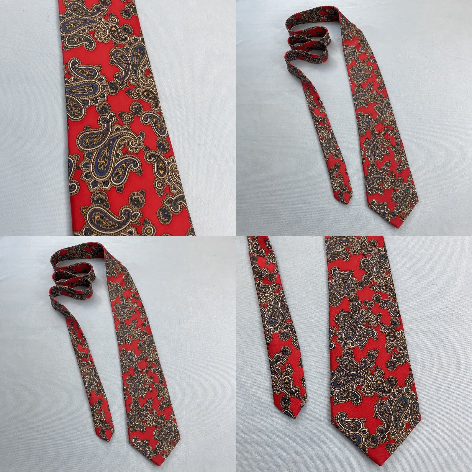 Vintage Hathaway Tie Men vtg 80s Silk Italy Western Double Paisley Red NeckTie 3.5x57 Size ONE SIZE - 9 Thumbnail