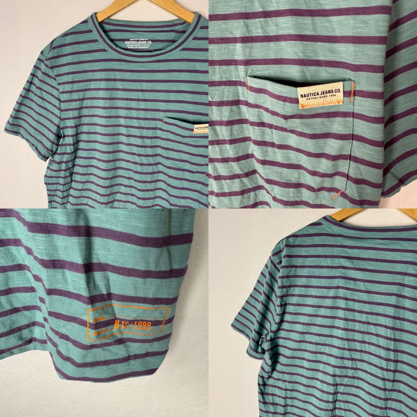 Nautica Nautica Jeans Co Mens S Striped Crewneck T-Shirt Dusty Turquoise Purple K45510 Size US S / EU 44-46 / 1 - 8 Thumbnail