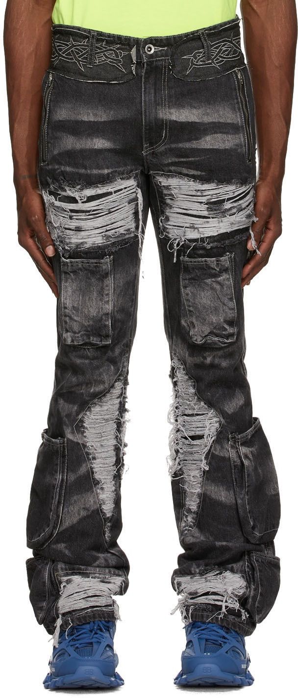 Ev Bravado × Who Decides War Who Decides War by MRDR BRVDO Black Thorned Pocket Jeans Size US 38 / EU 54 - 1 Thumbnail