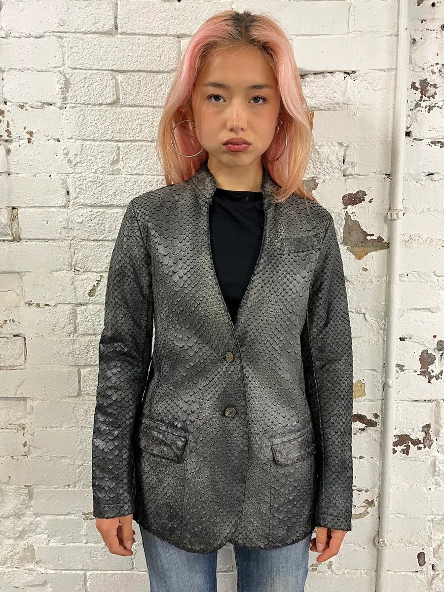 Giorgio Brato Giorgio Brato Grey Leather Snakeskin Effect Blazer Jacket Size M / US 6-8 / IT 42-44 - 2 Thumbnail