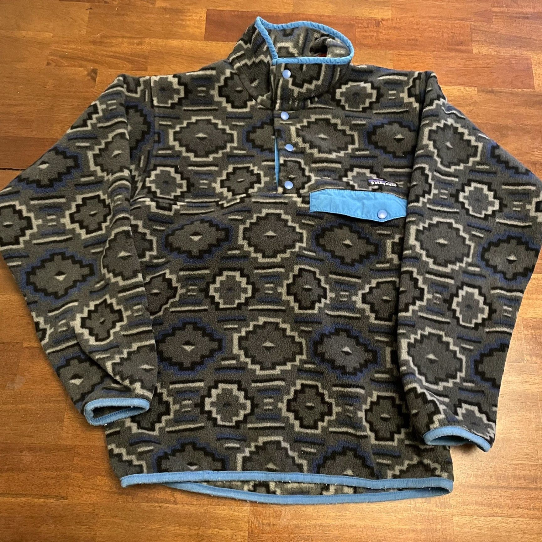 Patagonia Patagonia Synchilla Snap-T Aztec Fleece Pullover Jacket XS-XL Blue Logo Mens Pullover Aztec Wave Print Size US L / EU 52-54 / 3 - 2 Thumbnail