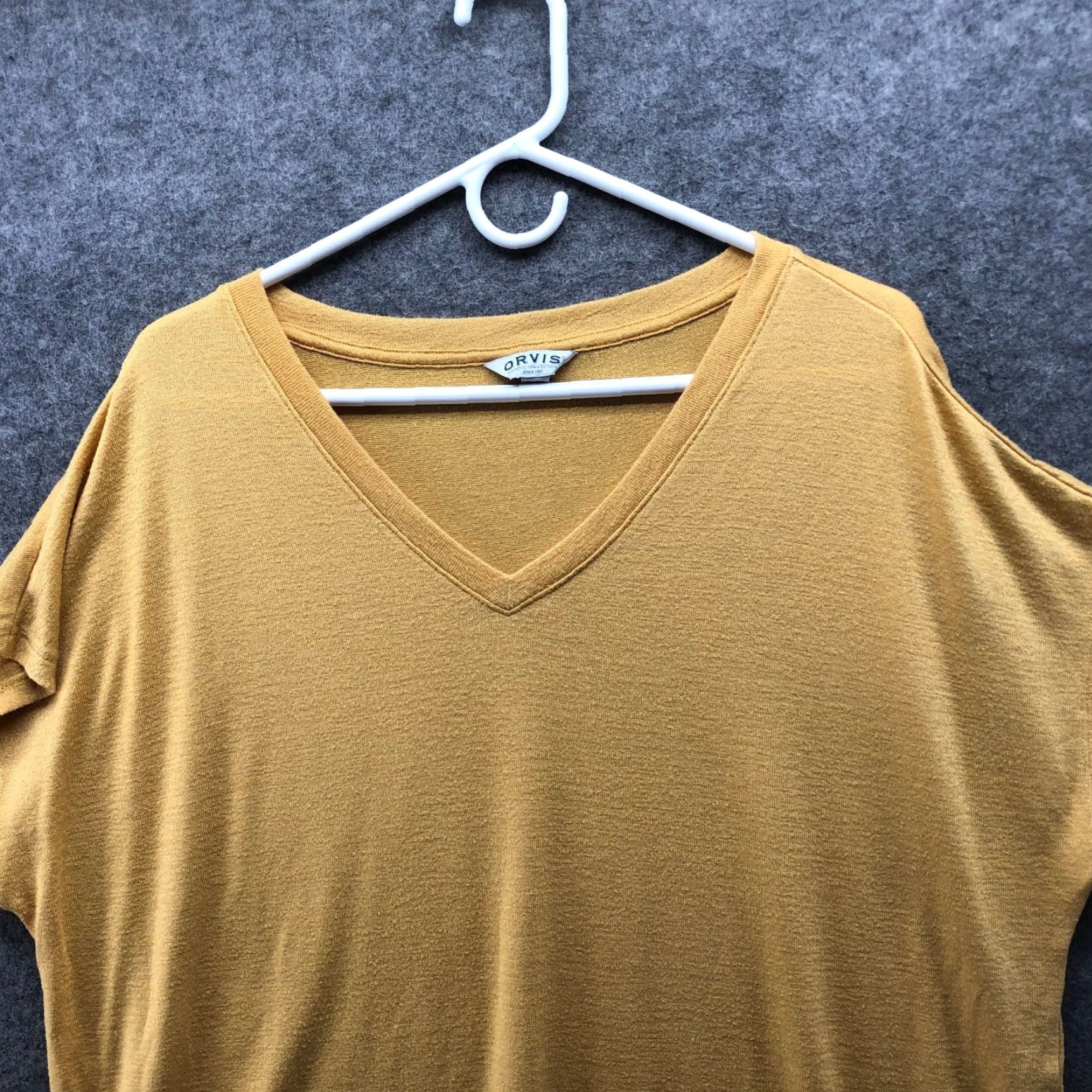 Orvis Orvis T-Shirt Shirt Womens XL Dolman Short Sleeve V-Neck Mustard Yellow Jersey Knit Size XL / US 12-14 / IT 48-50 - 3 Thumbnail