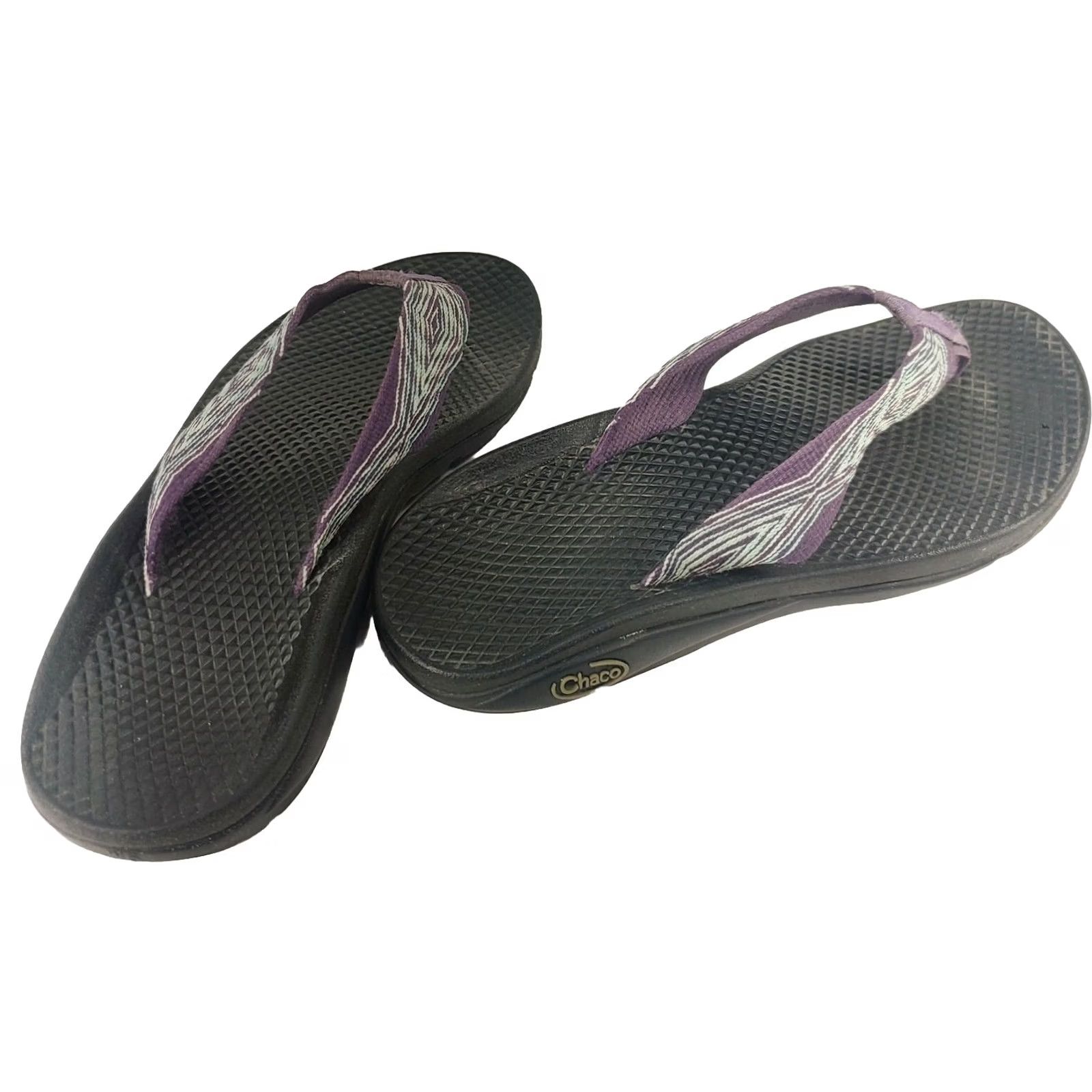 Chaco Chaco Flip Ecotread Sandal Women 6 Purple Teal Geometric Cushy Comfort Summer Shoes Size US 6 / IT 36 - 4 Thumbnail