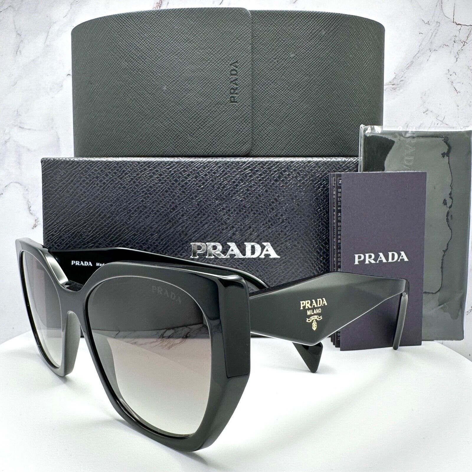 Prada PRADA Sunglasses Symbole Gold Logo Black Authentic Cat Eye Size ONE SIZE - 1 Thumbnail