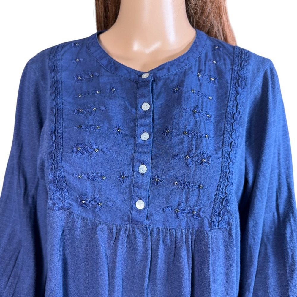 Lucky Brand NWT New Lucky Brand Embroidered Crochet Trim Blue Top Size Size S / US 4 / IT 40 - 2 Thumbnail
