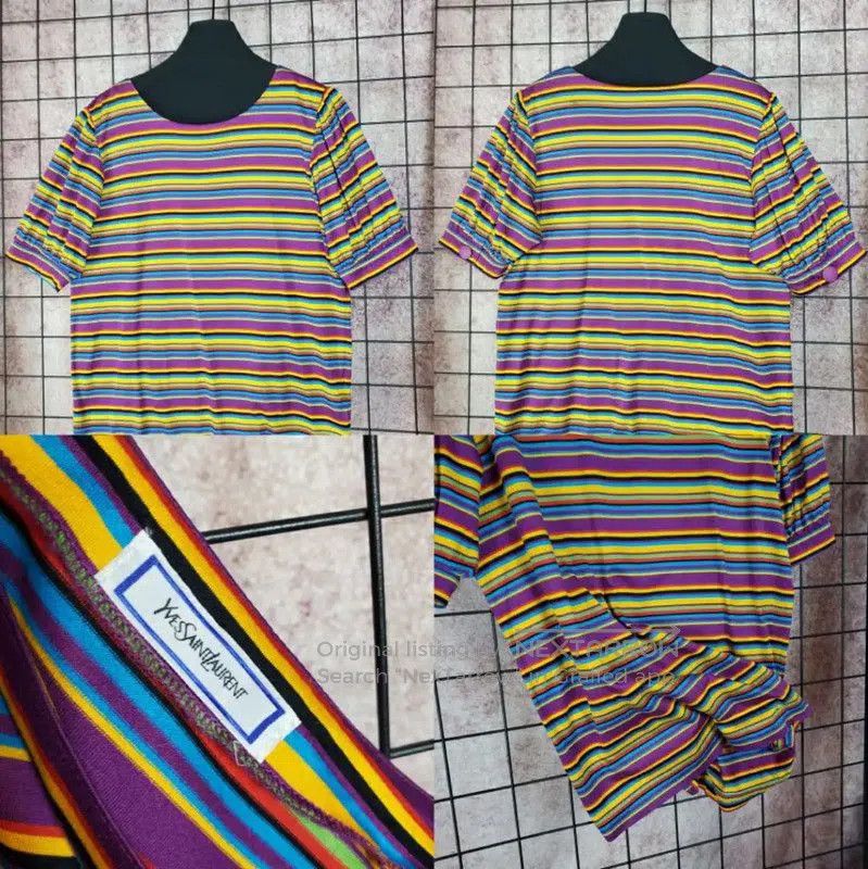 Yves Saint Laurent YSL Purple Striped Cotton Short-Sleeve T-Shirt . Size M / US 6-8 / IT 42-44 - 3 Thumbnail