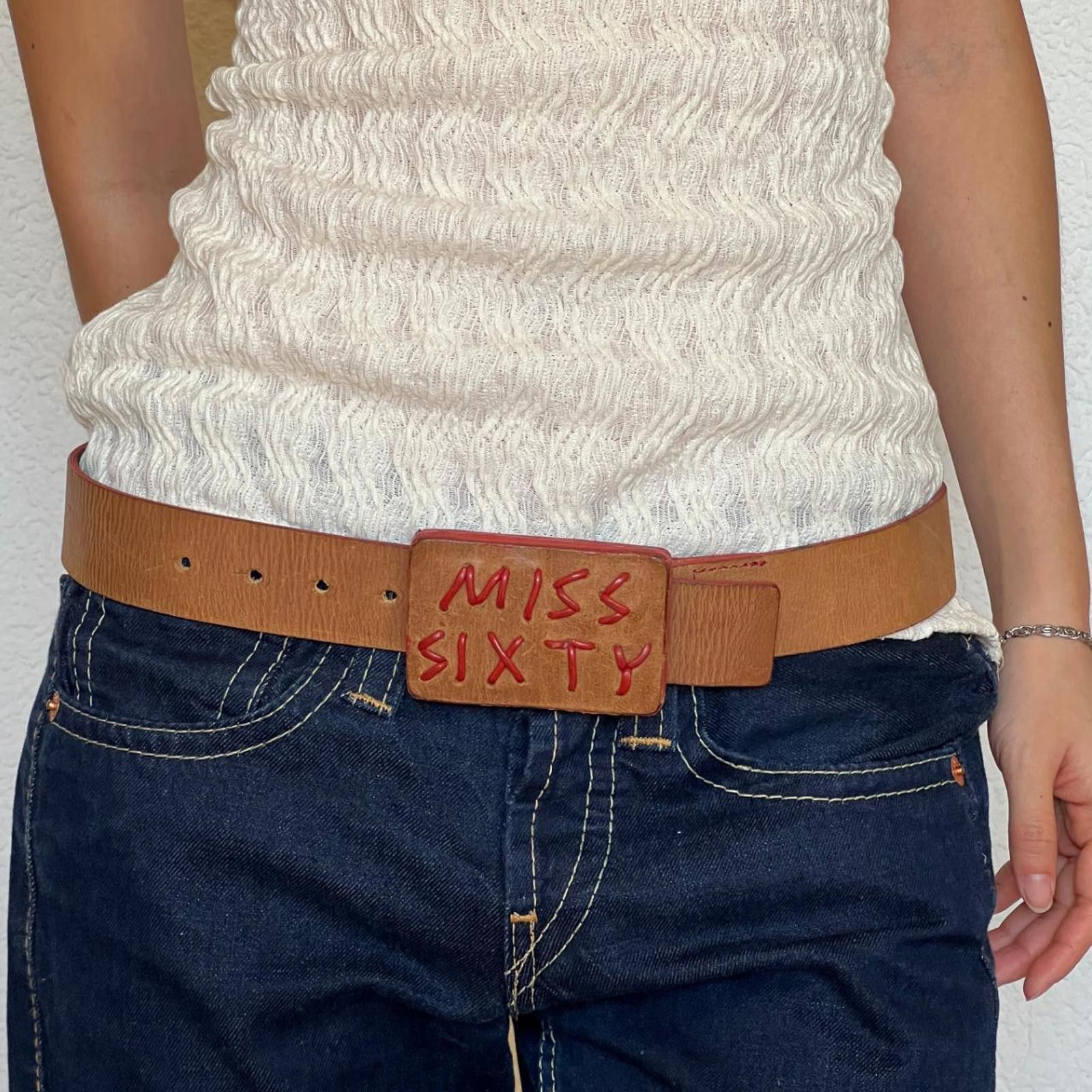 Miss Sixty Miss Sixty Genuine Leather Tan Belt with embroidered patch Size ONE SIZE - 1 Thumbnail