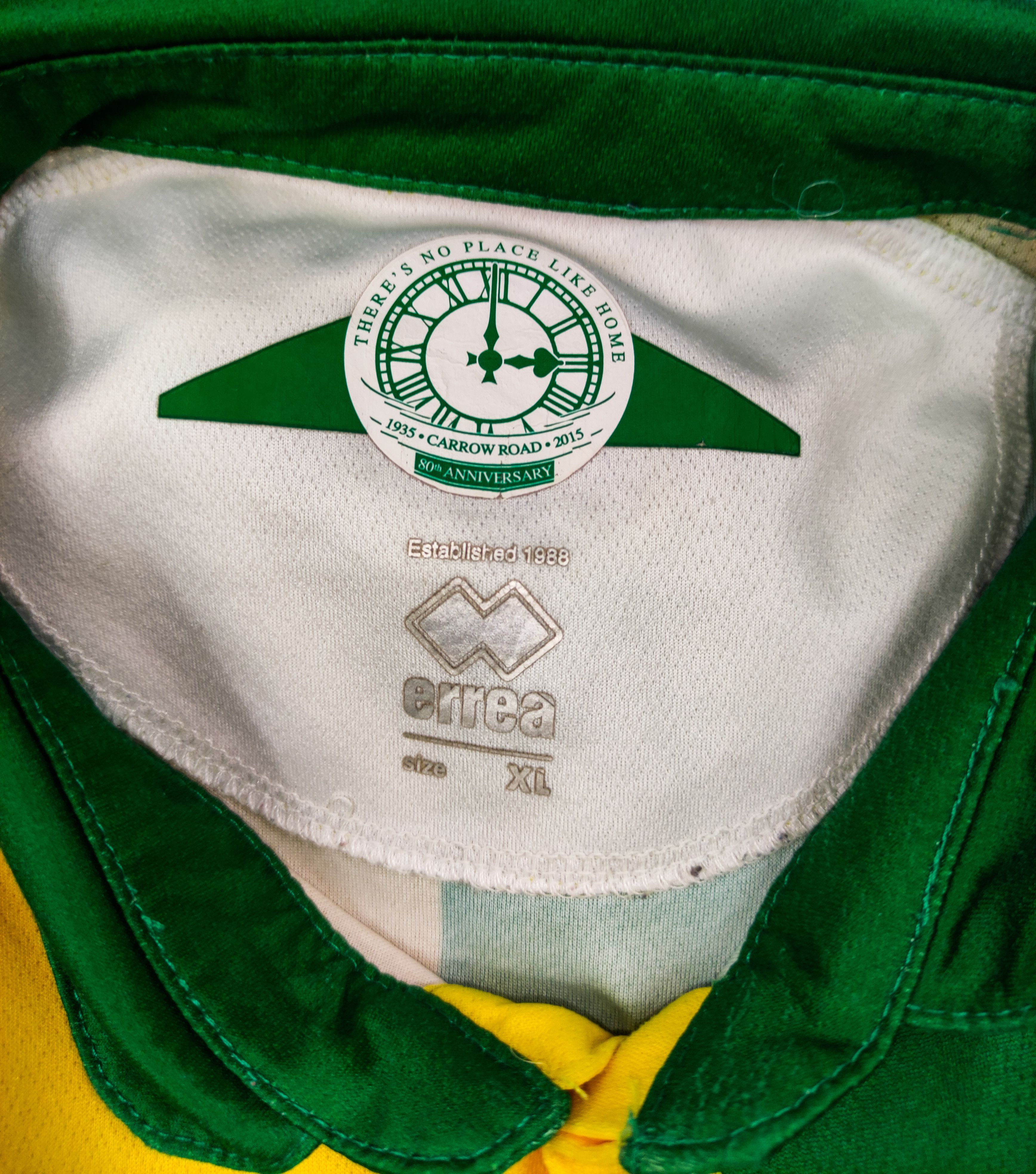 Errea Matt Jarvis #16 Norwich City 2015 2016 Home Errea Shirt Kit Size US XL / EU 56 / 4 - 3 Thumbnail