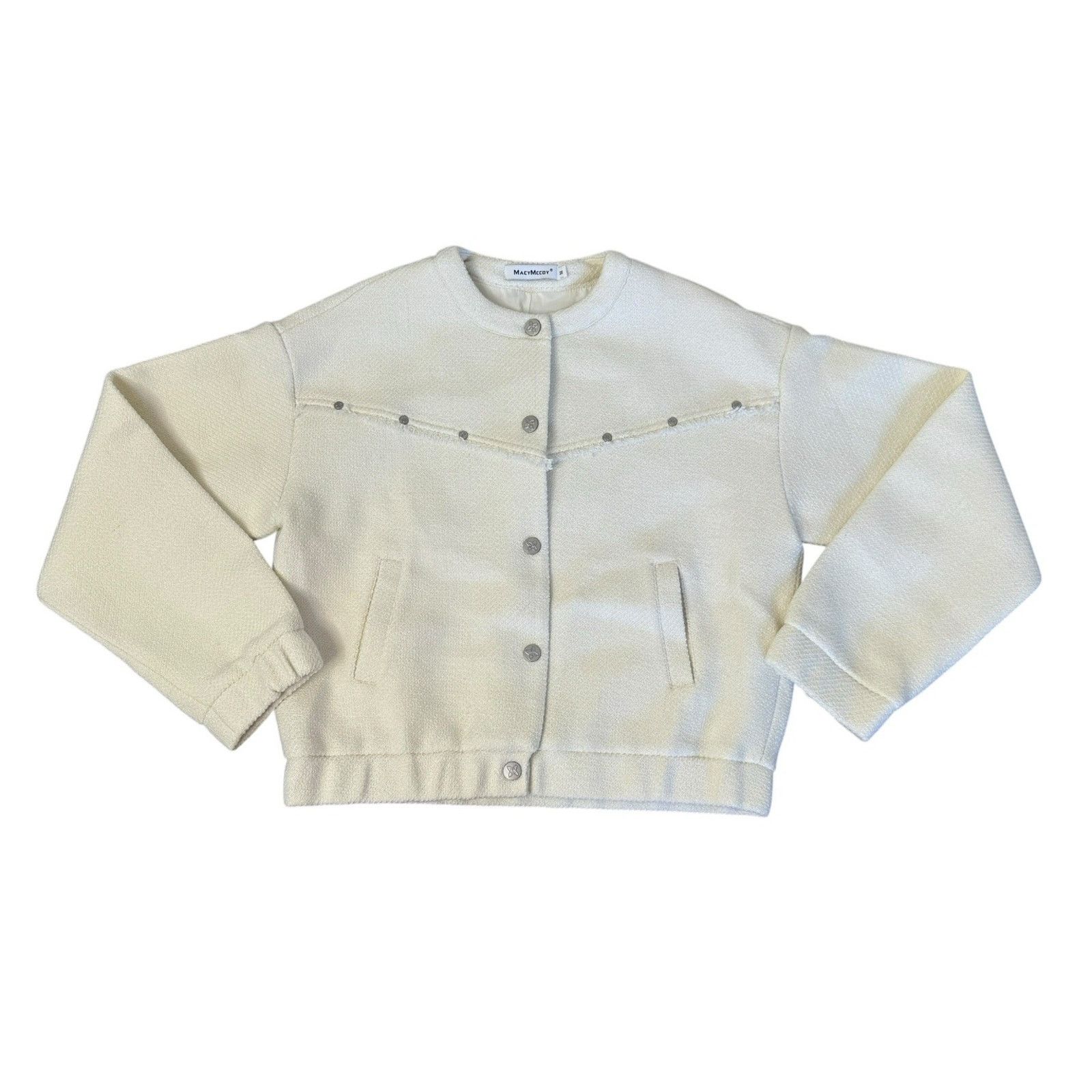 Other MACYMCCOY Ivory Studded Textured Cropped Jacket Shorts Set Size 26" / US 2 / IT 38 - 3 Thumbnail
