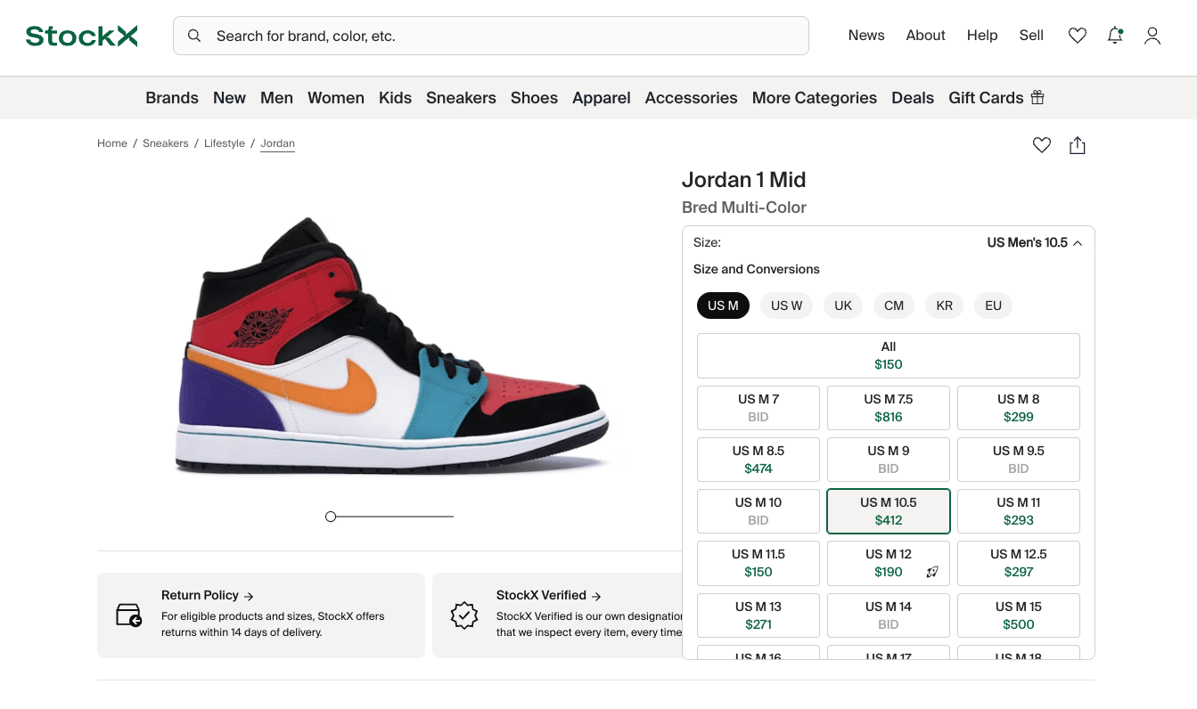 Nike Nike Jordan 1 mid Bred Multi-Color Size US 14 / EU 47 - 8 Thumbnail