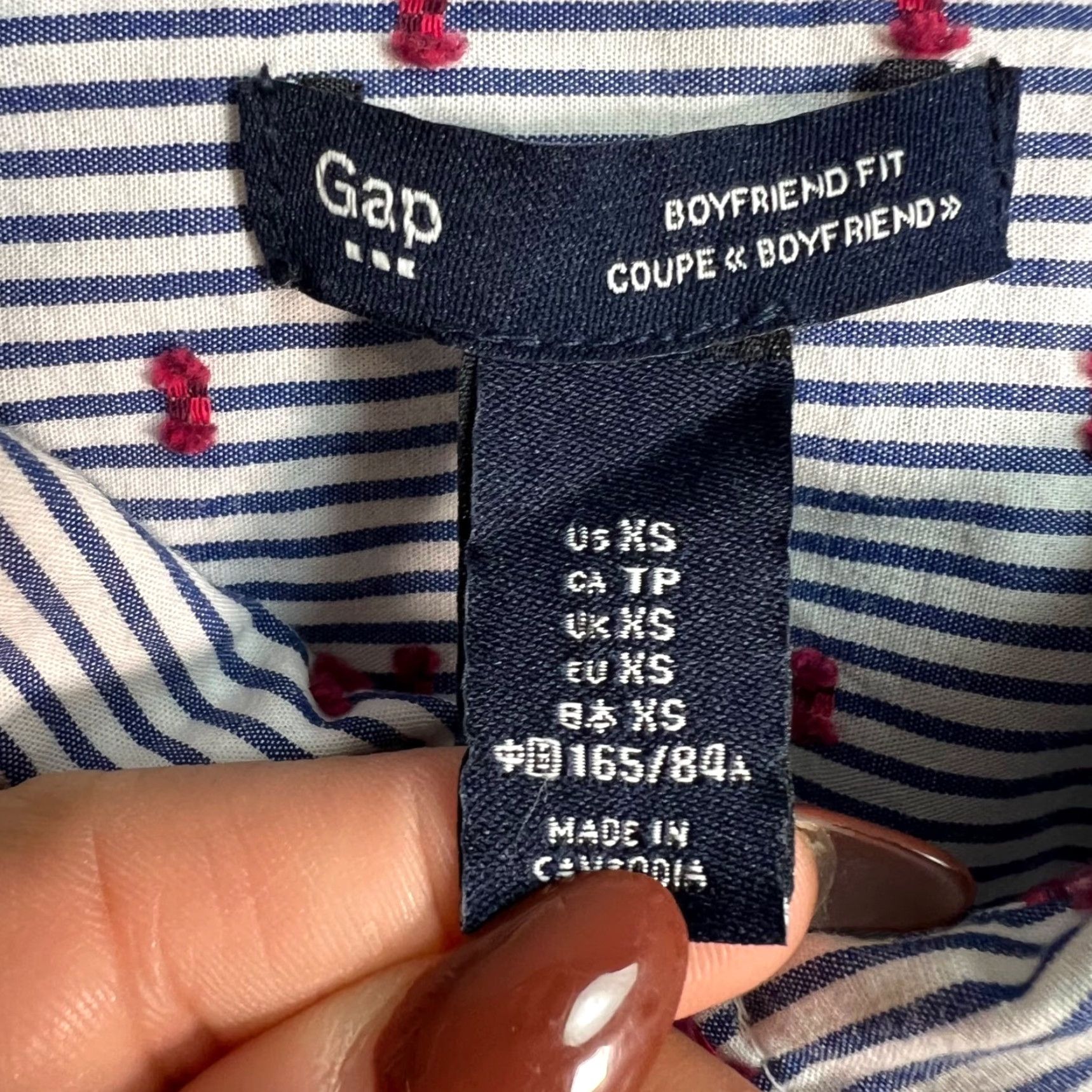 Gap Gap Womens XS Boyfriend Fit Button-Up Shirt Blue & Red Striped Size XS / US 0-2 / IT 36-38 - 3 Thumbnail