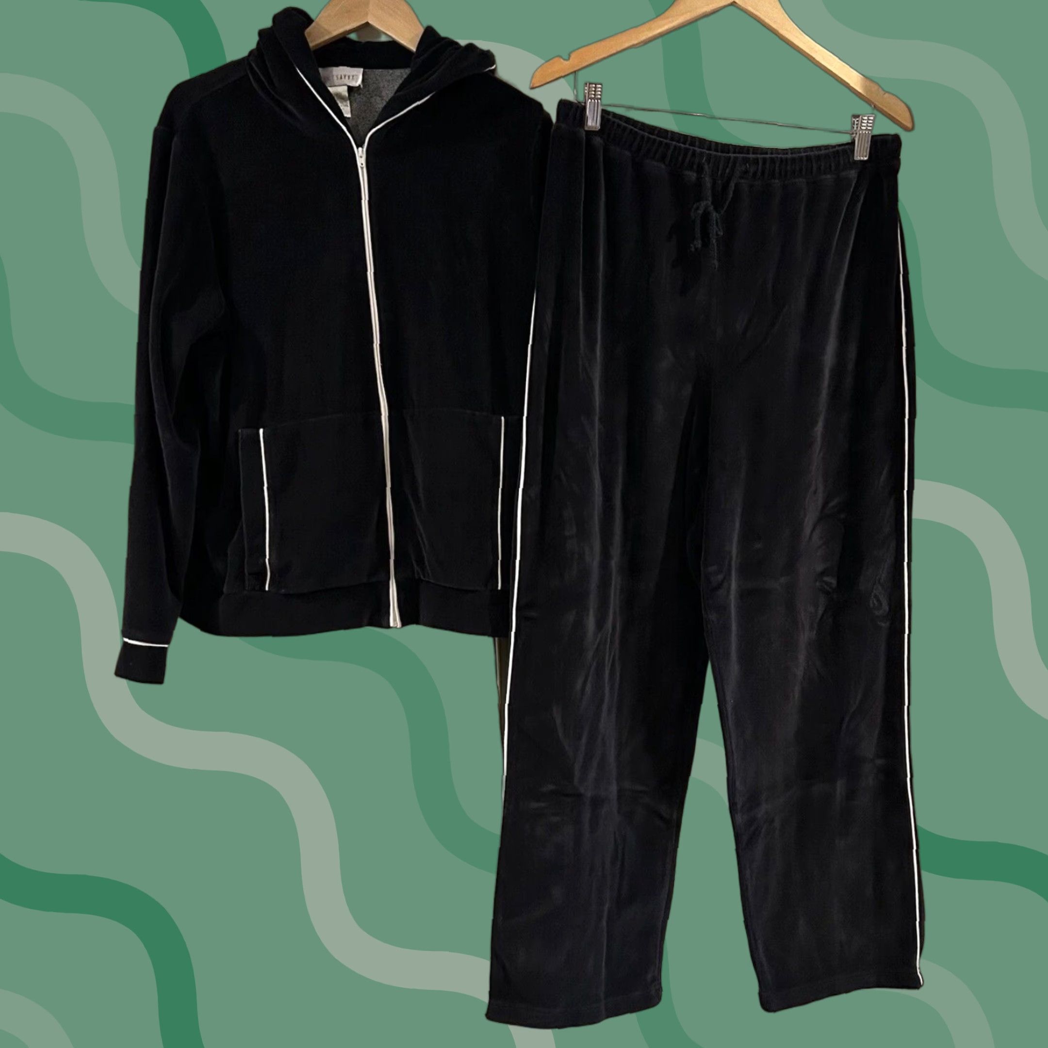 Vintage Vtg Sport Savvy Tracksuit Hooded Top Bottom Women L Black Velour 90s Jogger Set Activewear Running & Jogging Size L / US 10 / IT 46 - 1 Thumbnail