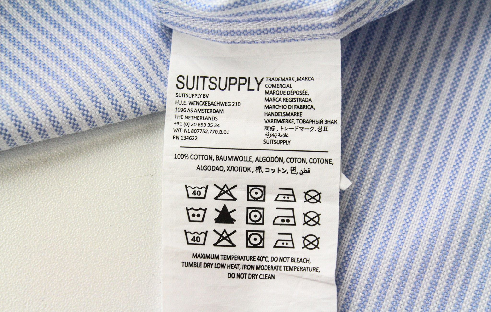 Suitsupply 40L/15 3/4L Extra Slim Blue Cotton Striped 72278 Size 40L - 6 Thumbnail