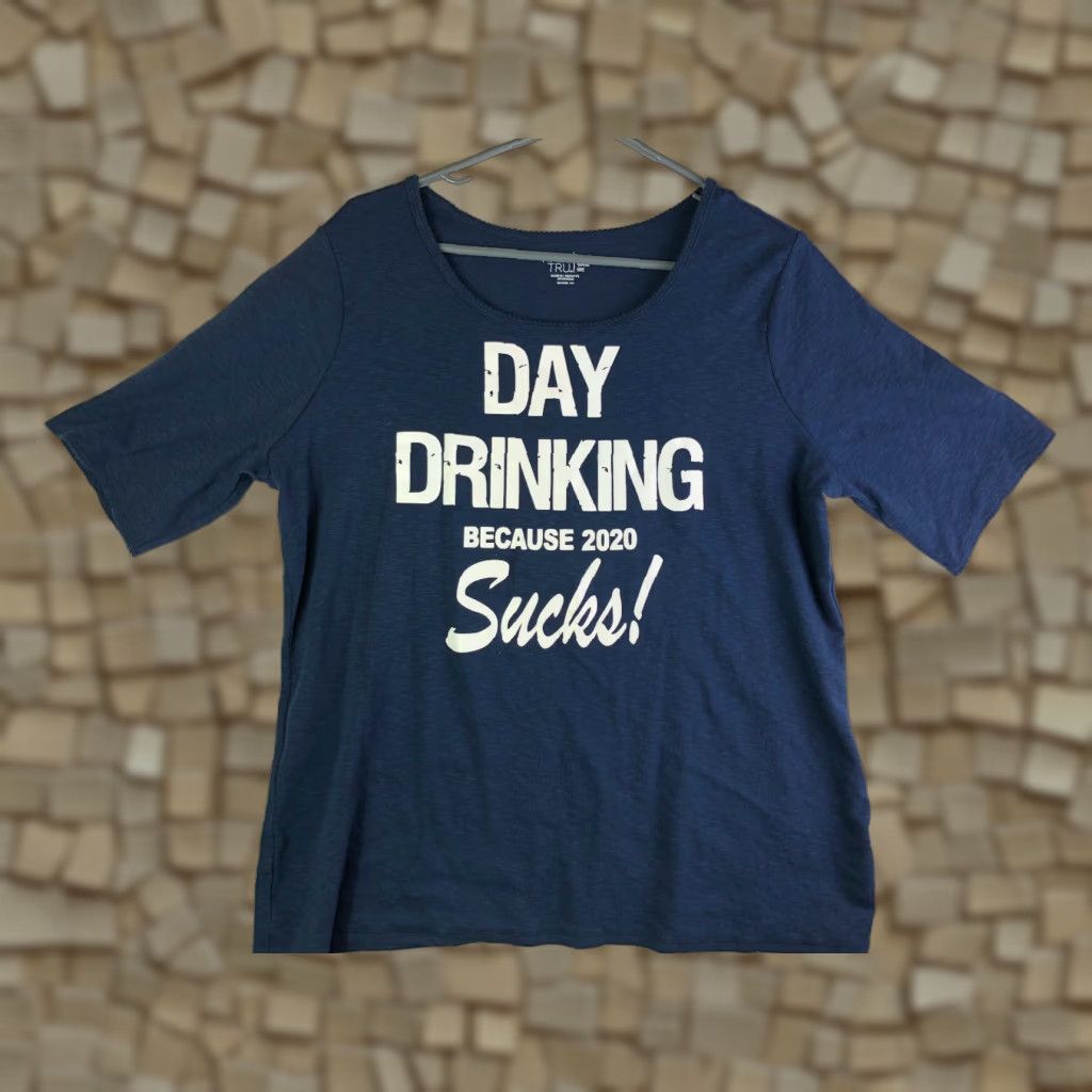 Vintage Time and TRU Womens Blue T Shirt Raglan Sleeve Day Drinking XXXL Size XXL / US 16-18 / IT 52-54 - 1 Thumbnail