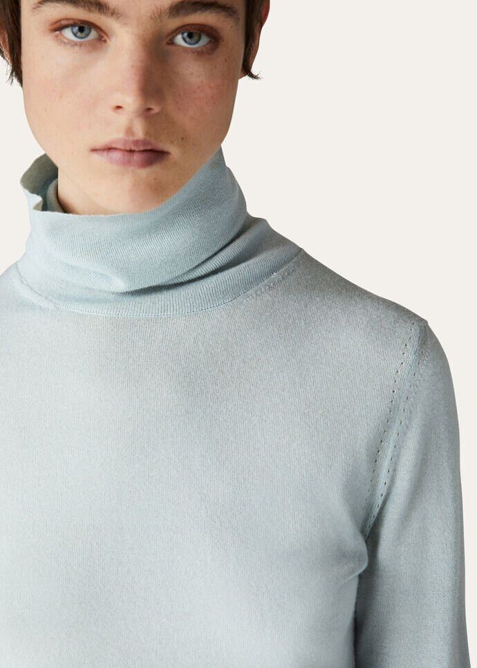 Loro Piana o1w1db10724 Neo Piuma Turtleneck Sweater in Light Blue Size XXL / US 16-18 / IT 52-54 - 2 Thumbnail