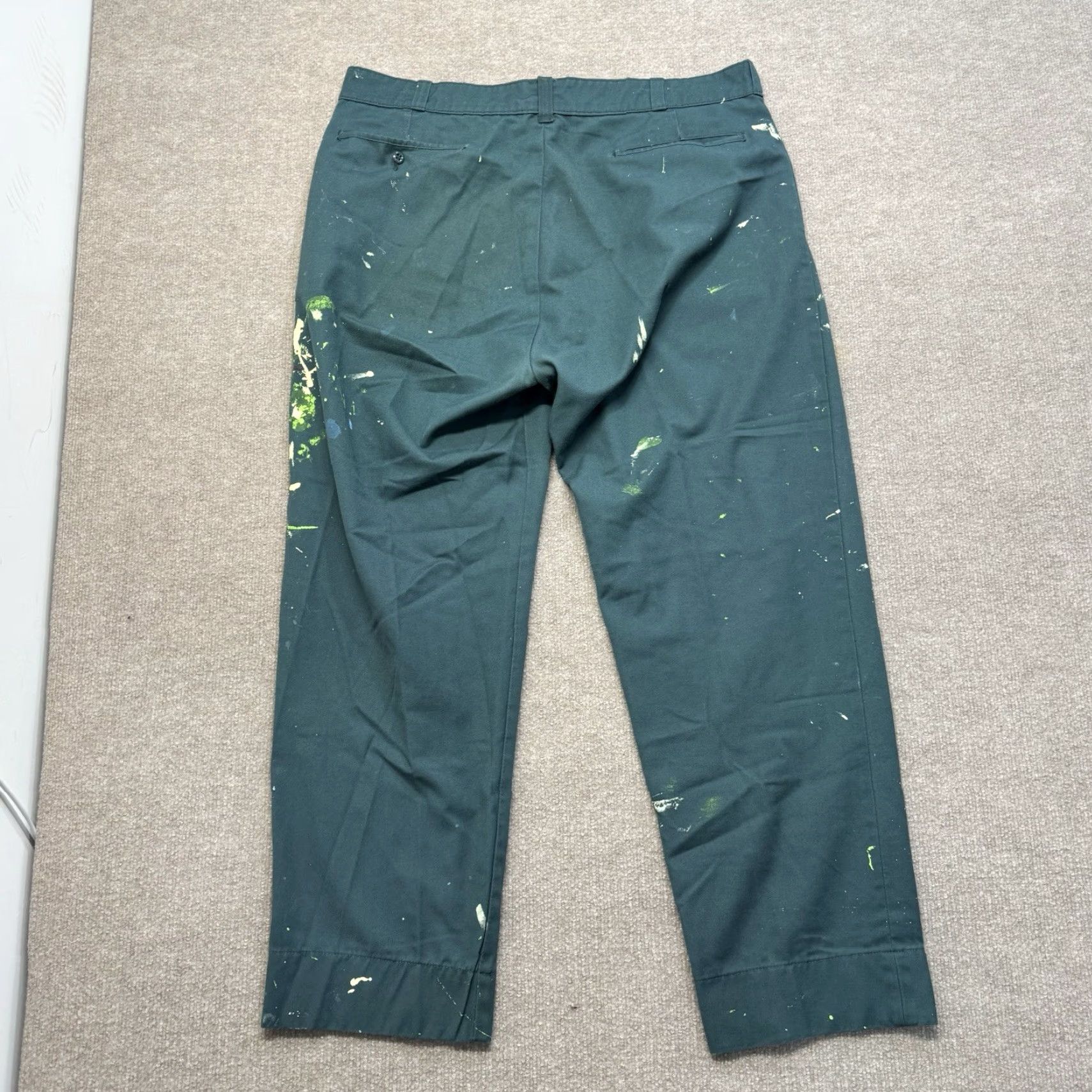 VINTAGE Chino Pants Mens 38x29 Workwear Green USA Made Zip Fly 70s