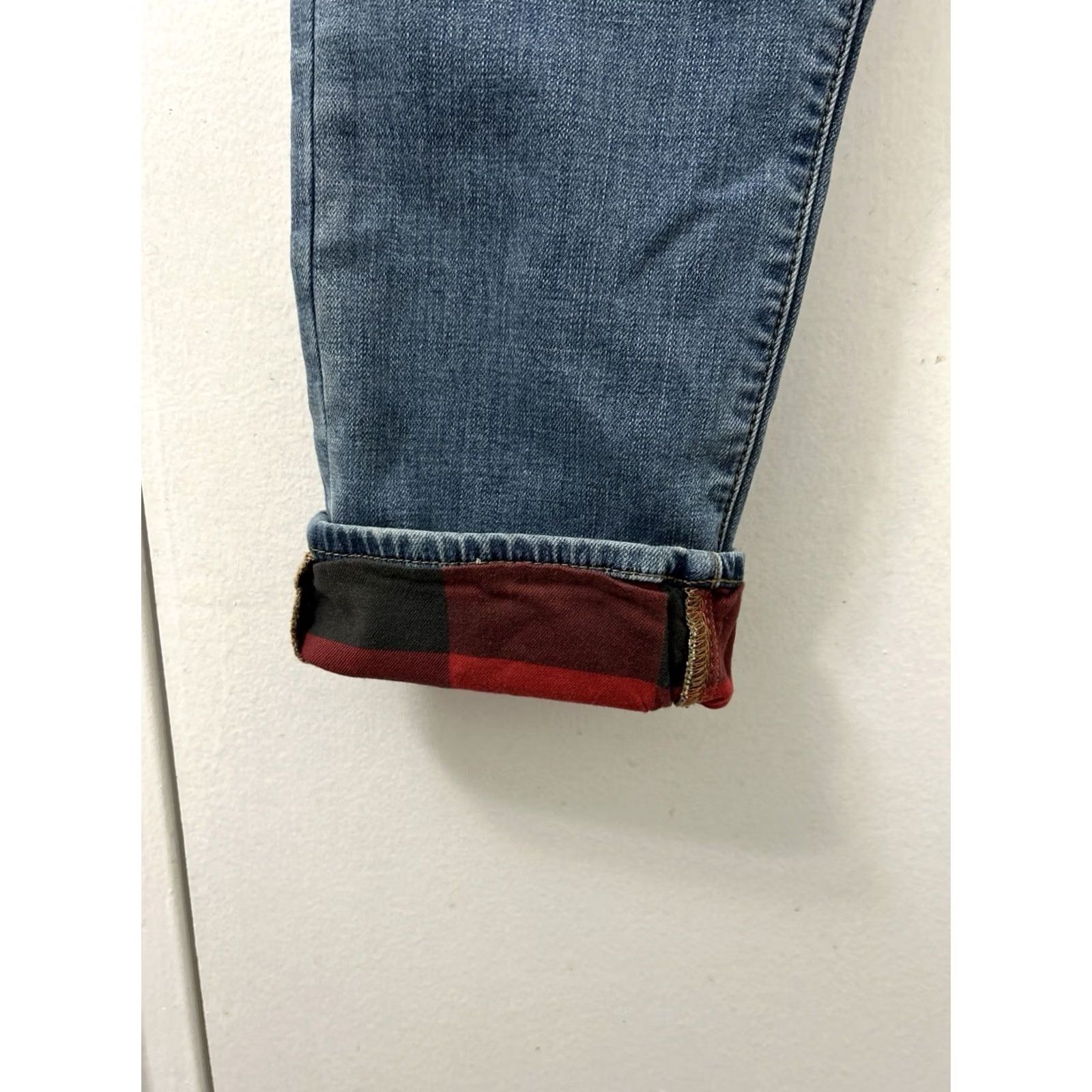 Vintage LL Bean Signature Jeans Womens 4 Blue Plaid Lined Organic Cotton Denim 5-Pocket Zipper Button Straight Fall Winter Size 27" / US 4 / IT 40 - 4 Thumbnail