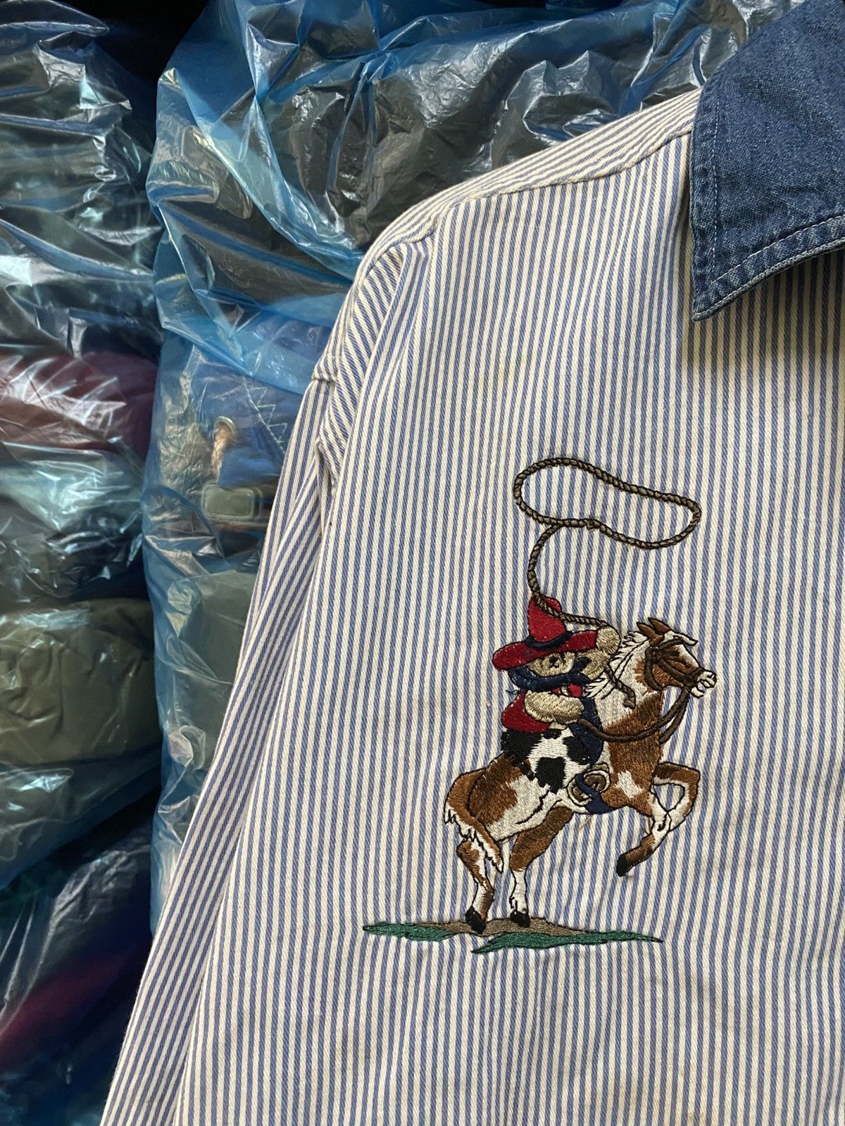 Cowboy Equipment × Vintage Vintage Quiz Again Embroidered Cowboy Shirt – Blue Striped Size US M / EU 48-50 / 2 - 6 Thumbnail