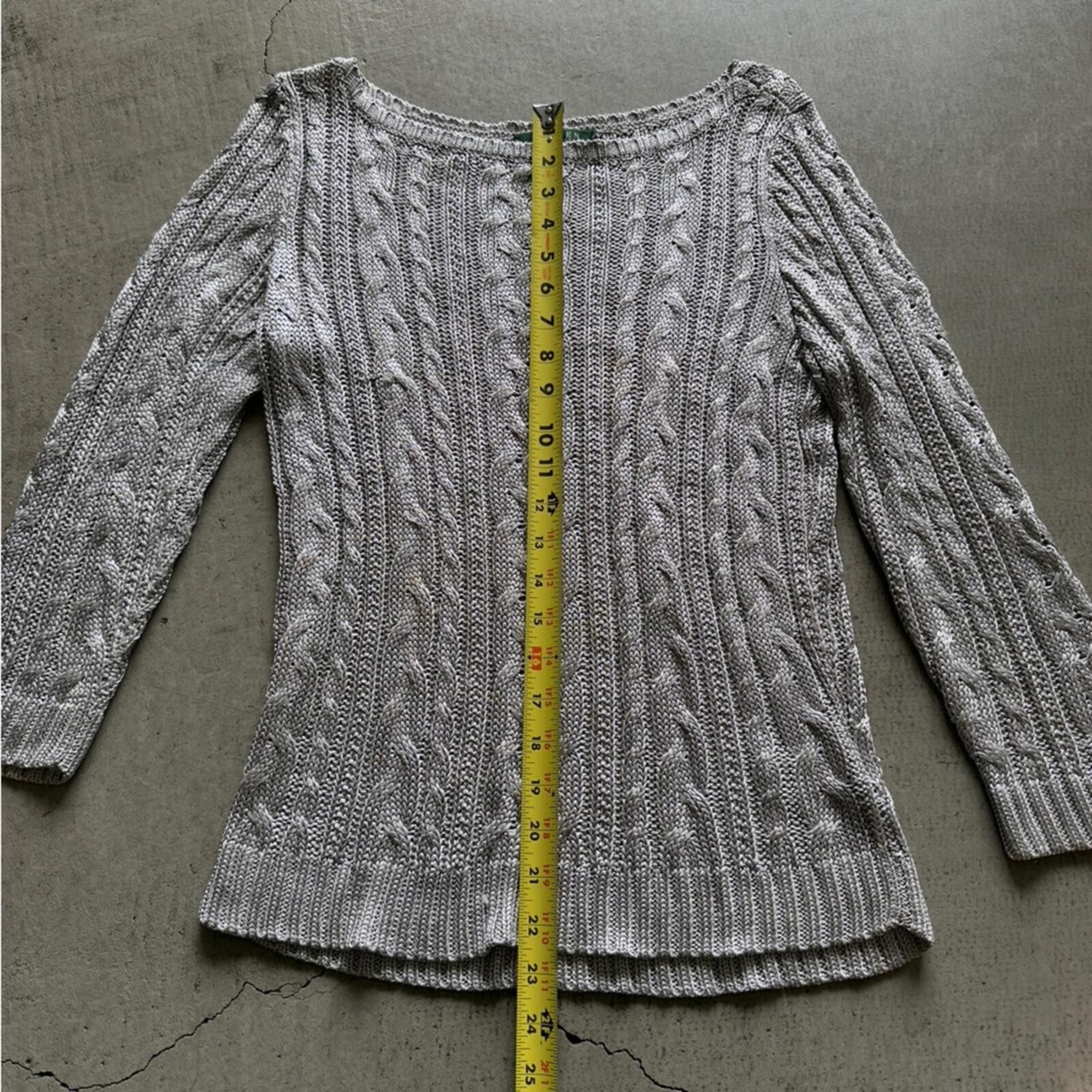 Lauren Ralph Lauren Lauren Ralph Lauren / Metallic Cable Knit Sweater / Silver Size L / US 10 / IT 46 - 4 Thumbnail