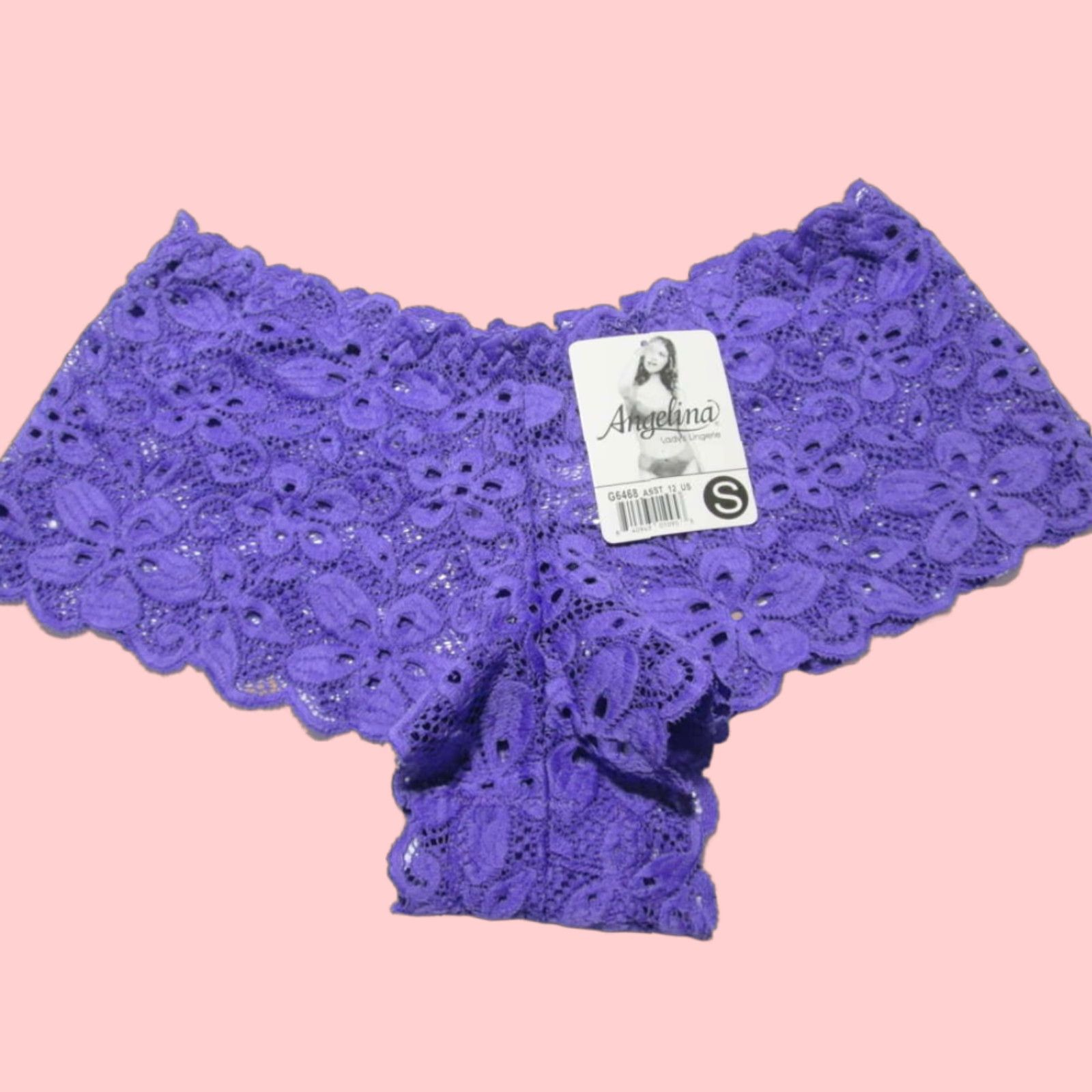 Vintage Angelina Cheeky Panty Womens Size S Purple Floral Lace Underwear