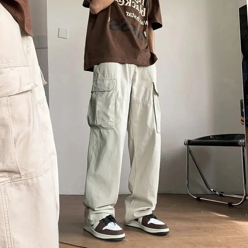 Cargo Pants Cream Color Streetwear Style Pants