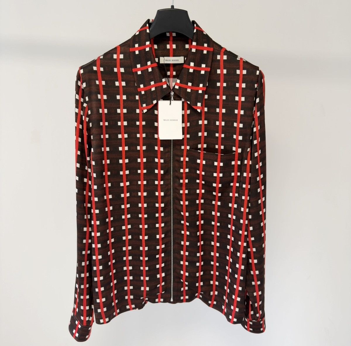Wales Bonner ‘Relief’ Brown + Red Patterned Zip Shirt Size US M / EU 48-50 / 2 - 1 Thumbnail