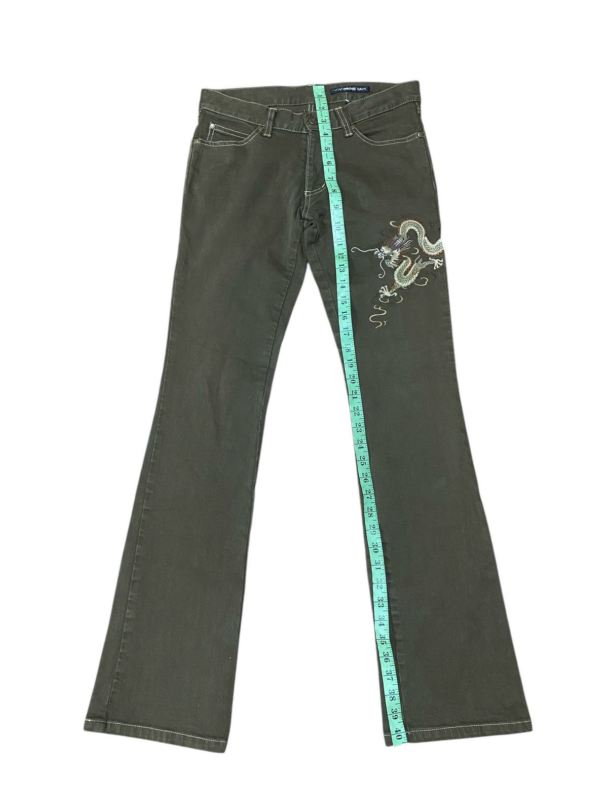 Japanese Brand × Vintage × Vivienne Tam Vintage 90s Vivienne Tam Dragon Embroid Flared Jeans Size 29" - 17 Thumbnail
