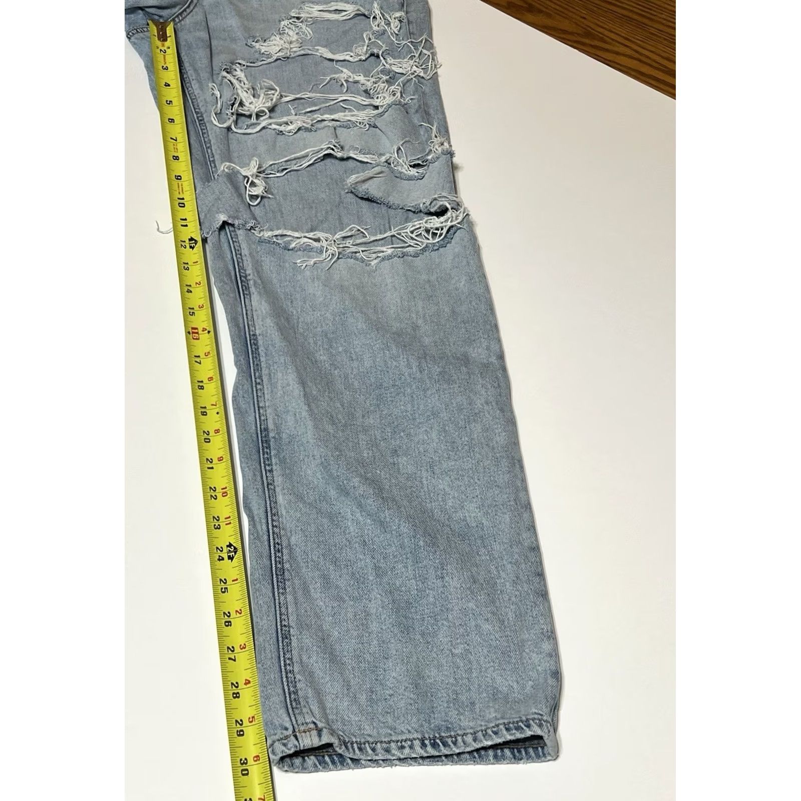 American Eagle Outfitters American Eagle Womens Jeans Baggy 12 Regular 30x30 Blue Distressed Logo Denim Stretch High Rise 90s Grunge Womens Size 34" / US 12 / IT 48 - 5 Thumbnail