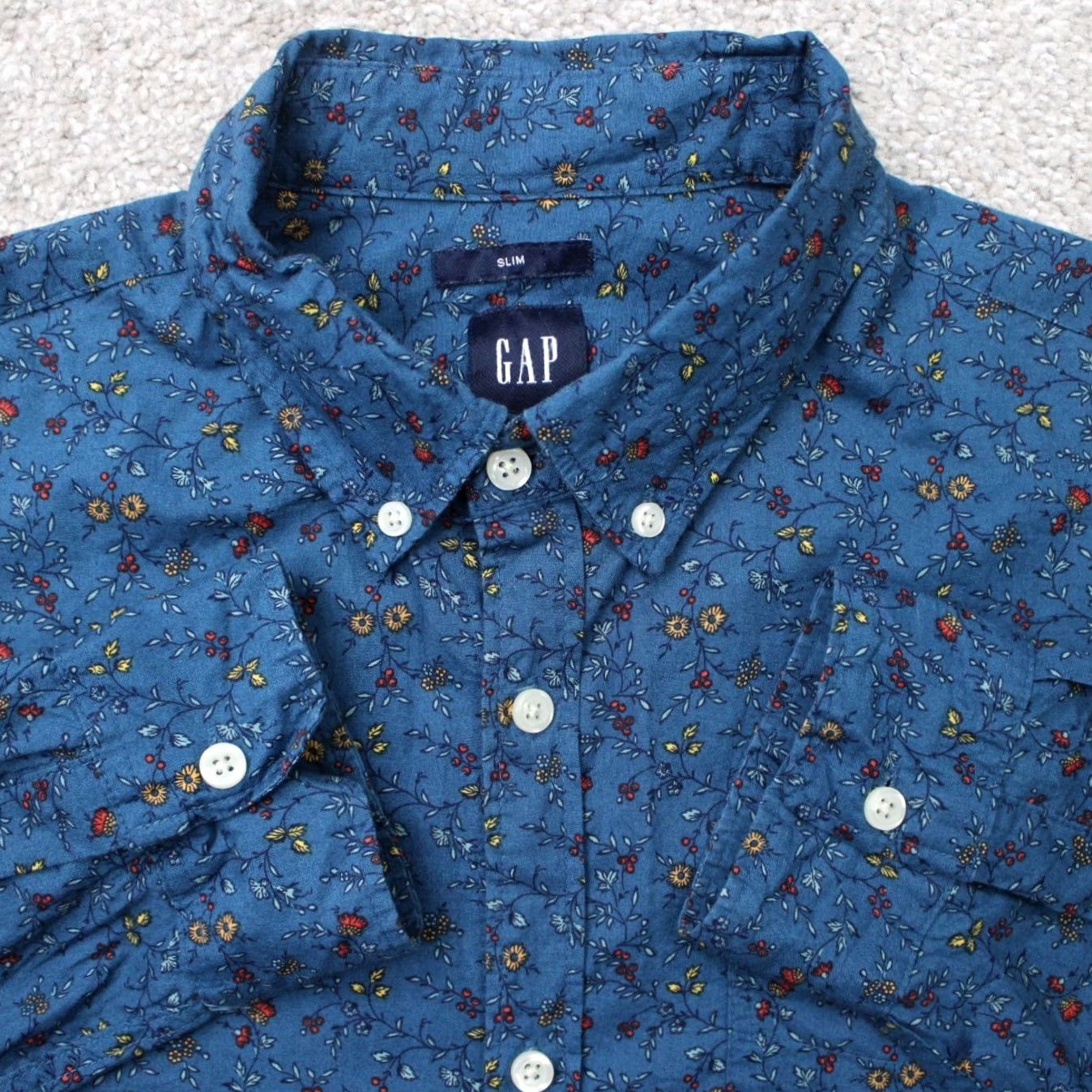 Gap Gap Shirt Mens Large Blue Floral Slim Fit 100% Cotton Long Sleeve Button Down Size US L / EU 52-54 / 3 - 2 Thumbnail