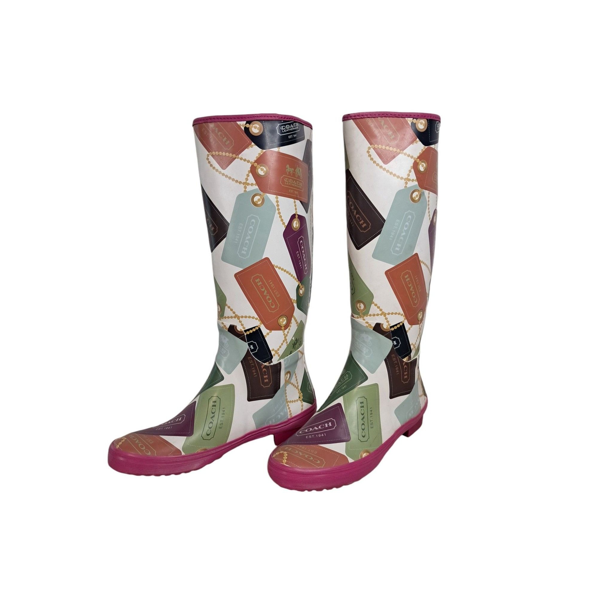 Coach Pammie Multicolor Decorative Hang Tag Rain Boots
