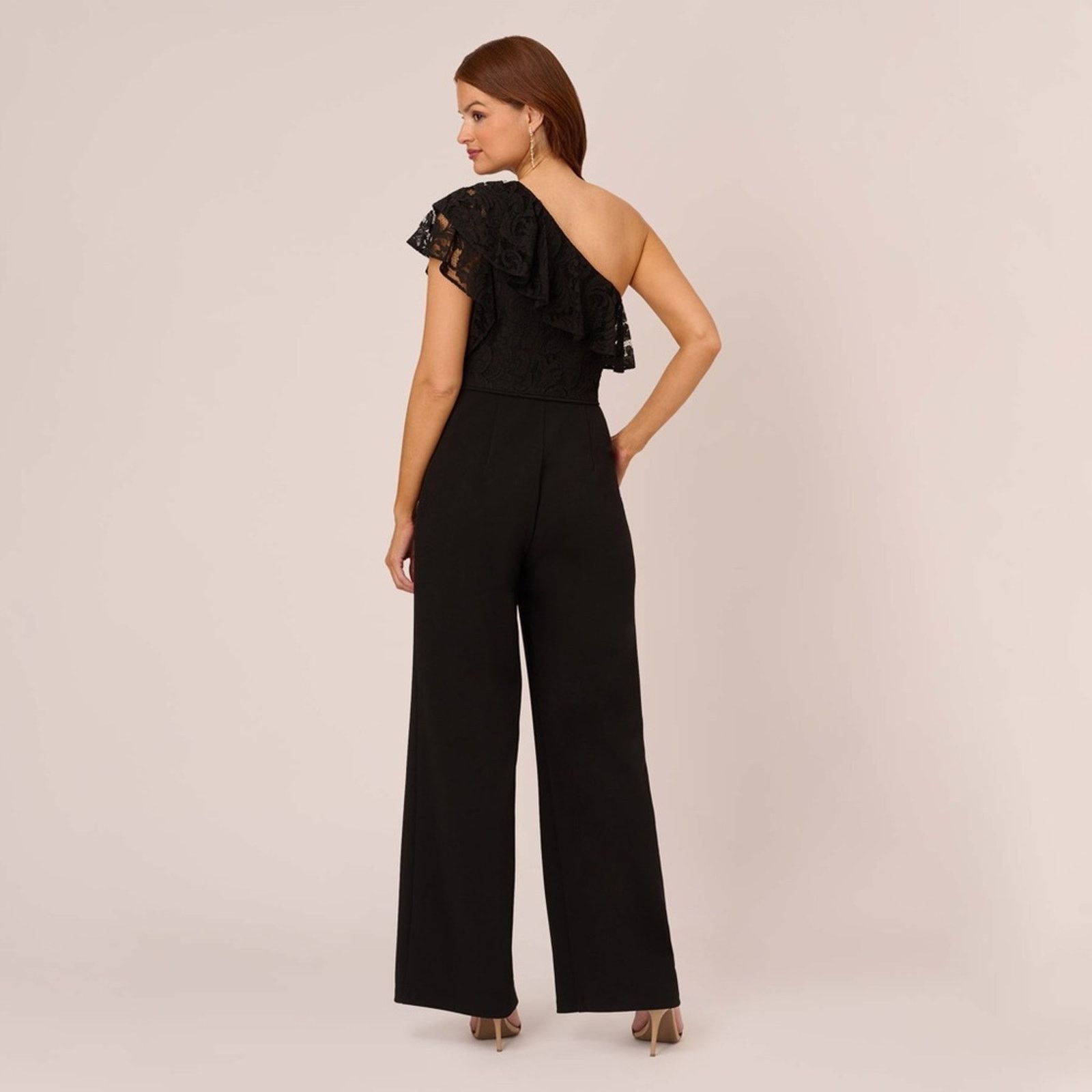 Adrianna Papell Adrianna Pappell 1 Shoulder Jumpsuit Lace Ruffle Black Sz 8 Size 30" / US 8 / IT 44 - 5 Thumbnail