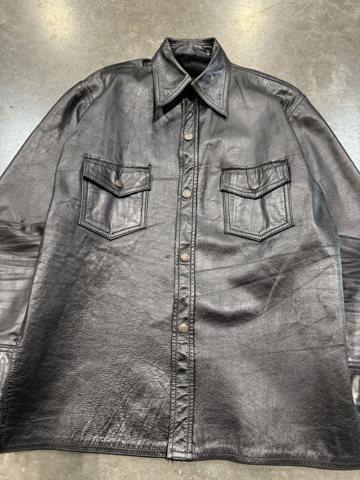 Genuine Leather × Japanese Brand Vintage 90s Leather Work Dog Chrome Style Button Up Shirt Size US XL / EU 56 / 4 - 5 Thumbnail