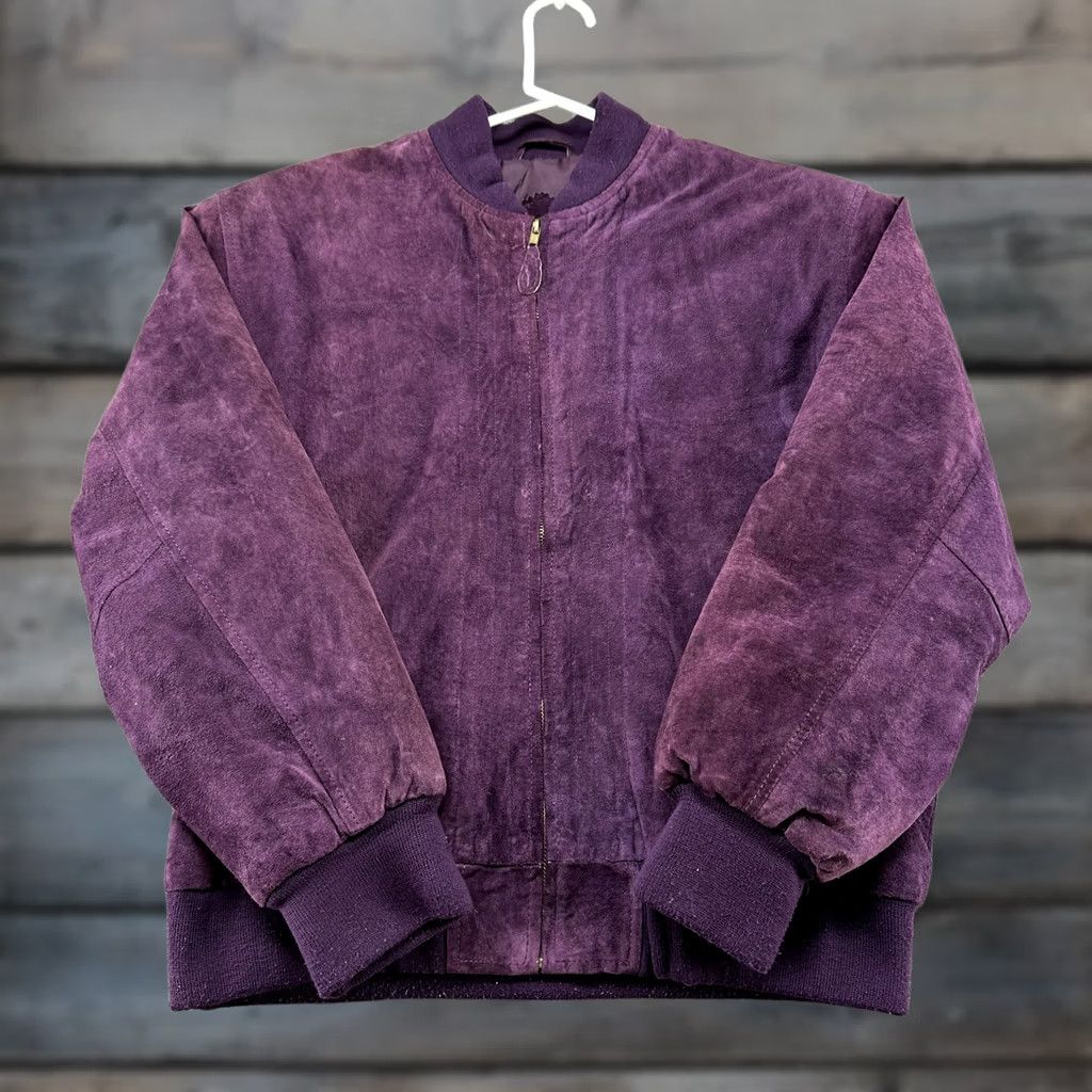 Bell VINTAGE Greg Bell Jacket Womens M Purple Bomber Leather Suede Solid 90s Women Zip Jacket Size M / US 6-8 / IT 42-44 - 1 Thumbnail