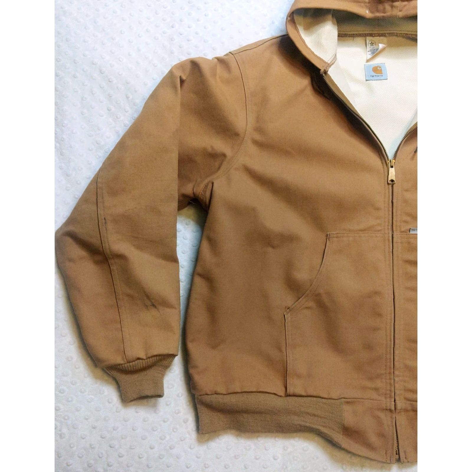 Carhartt VINTAGE Carhartt Jacket Mens 2XLT Hooded Wool Lined Bomber Canvas Workwear Brown Zip Front Mid-Length All Seasons 90s USA Outdoors Mens Size US XXL / EU 58 / 5 - 3 Thumbnail