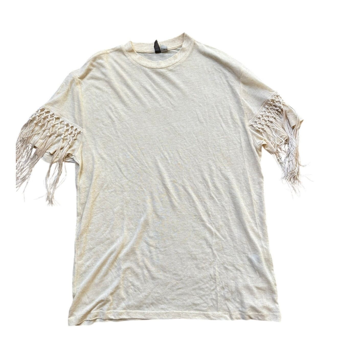 Asos ASOS Women’s Fringe Sleeve T-Shirt M - Cream Boho Style Size M / US 6-8 / IT 42-44 - 1 Thumbnail