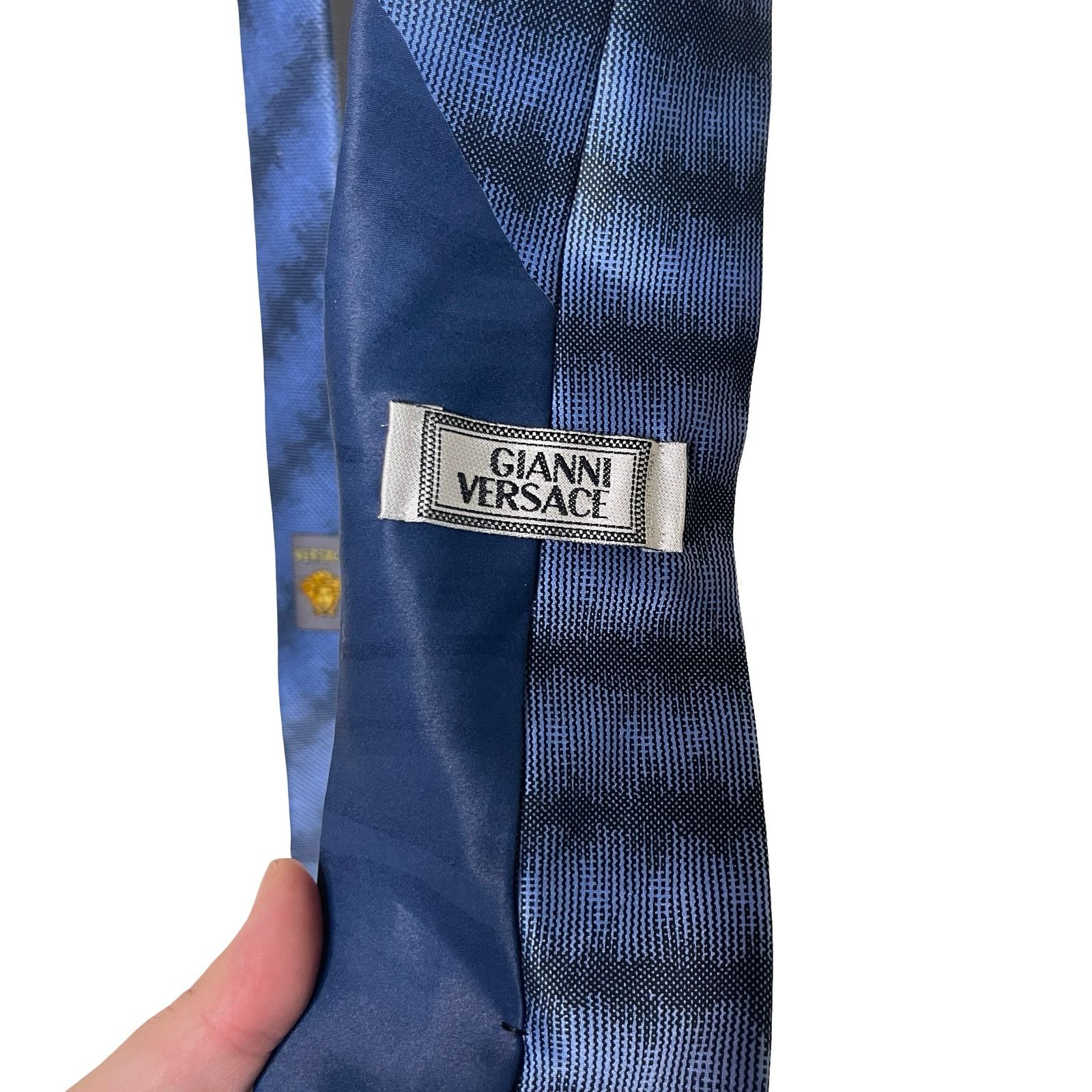 Versace Vintage Ganni Versace Blue Gold 100% silk tie Size ONE SIZE - 5 Thumbnail