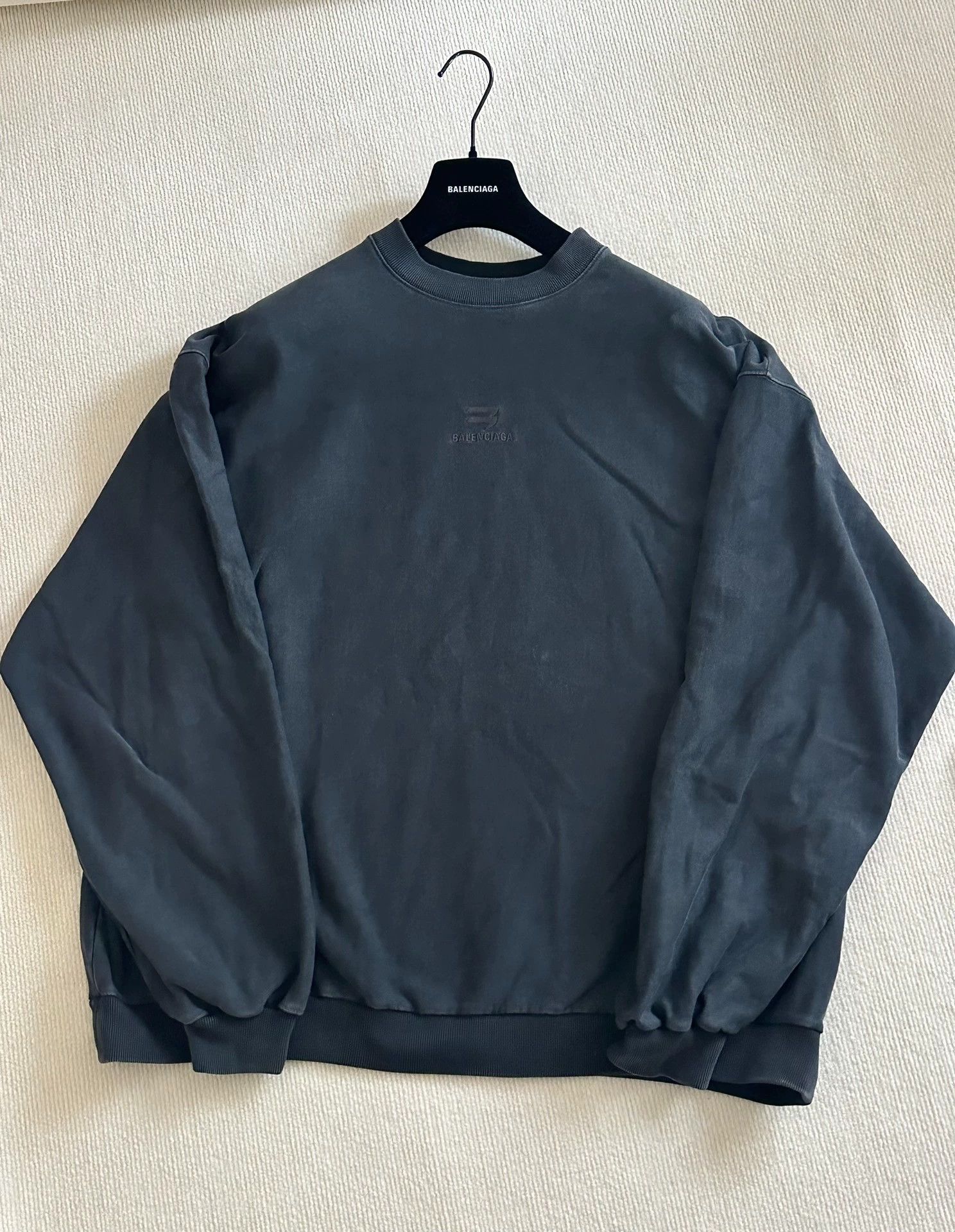Balenciaga Balenciaga Washed Black Embroidered Sweatshirt - dmc Size US S / EU 44-46 / 1 - 1 Thumbnail