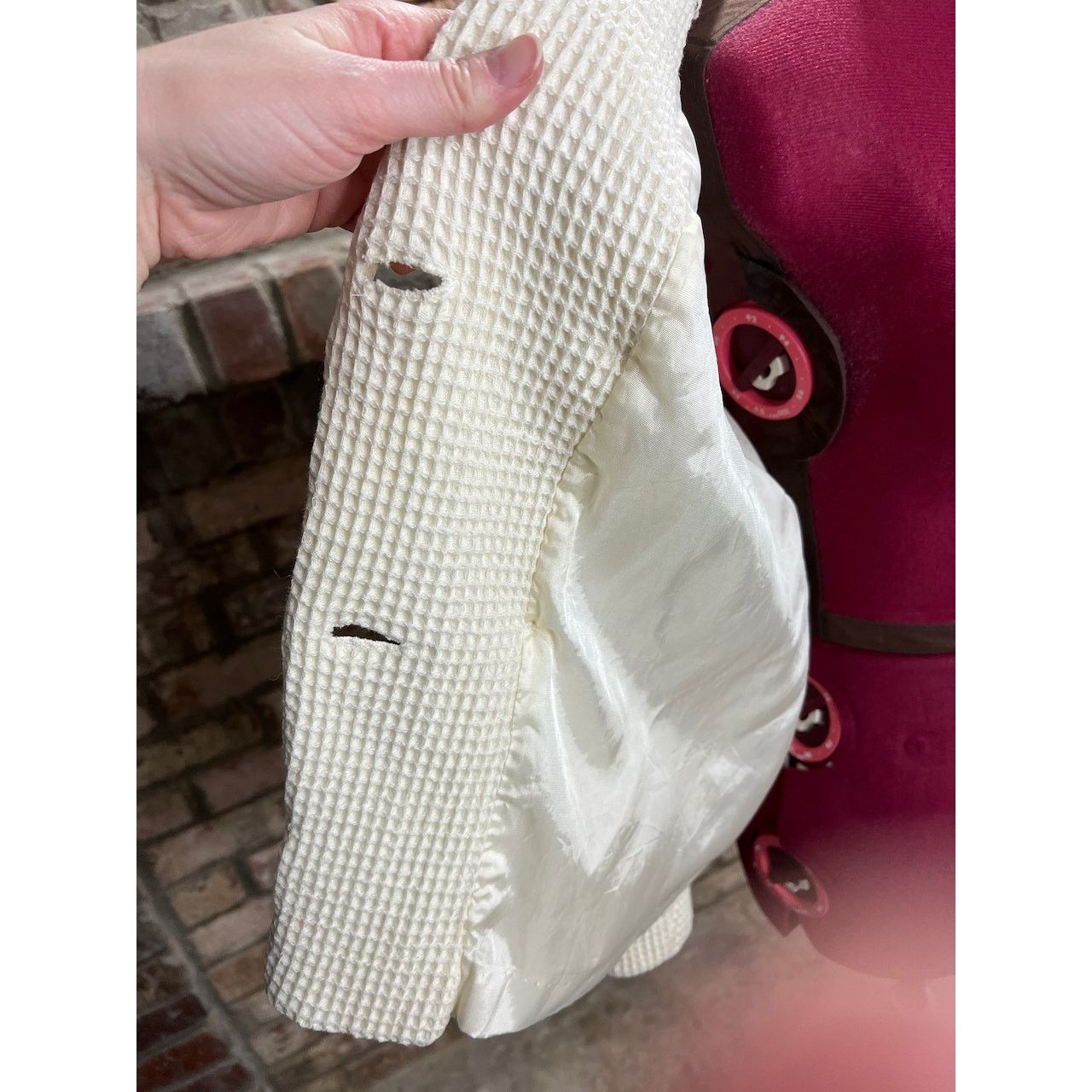 Vintage Blazer double breasted waffle knit cream 1950s oversized Size L / US 10 / IT 46 - 9 Thumbnail