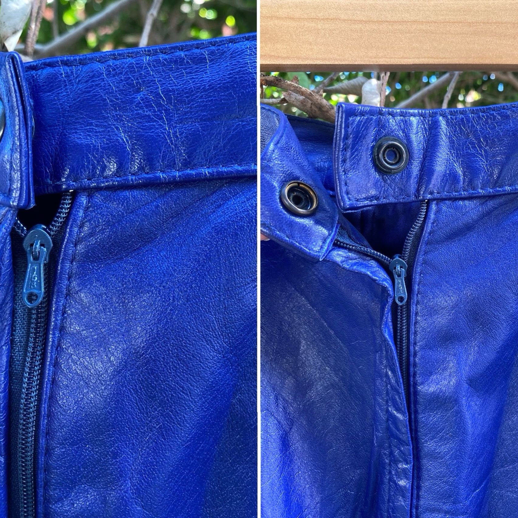 Vintage VINTAGE Blue Leather Pencil Skirt High Waist 1980s 80s Rocker Punk New Wave 30.5 inch waist Womens Size 24" / US 00 / IT 34 - 6 Thumbnail