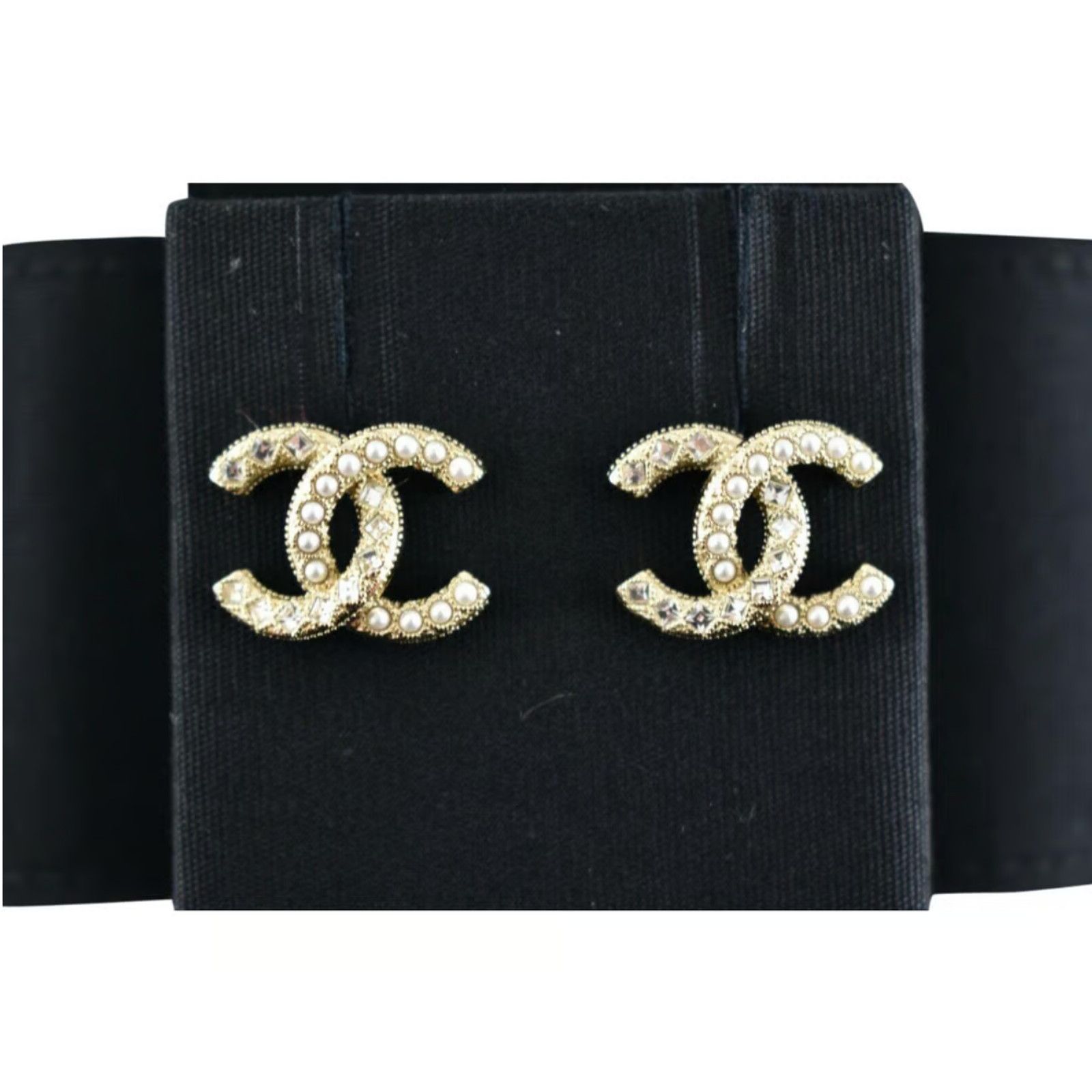 Chanel Chanel Gold Pearl Strass Crystal Statement Stud Earrings Size ONE SIZE - 5 Thumbnail
