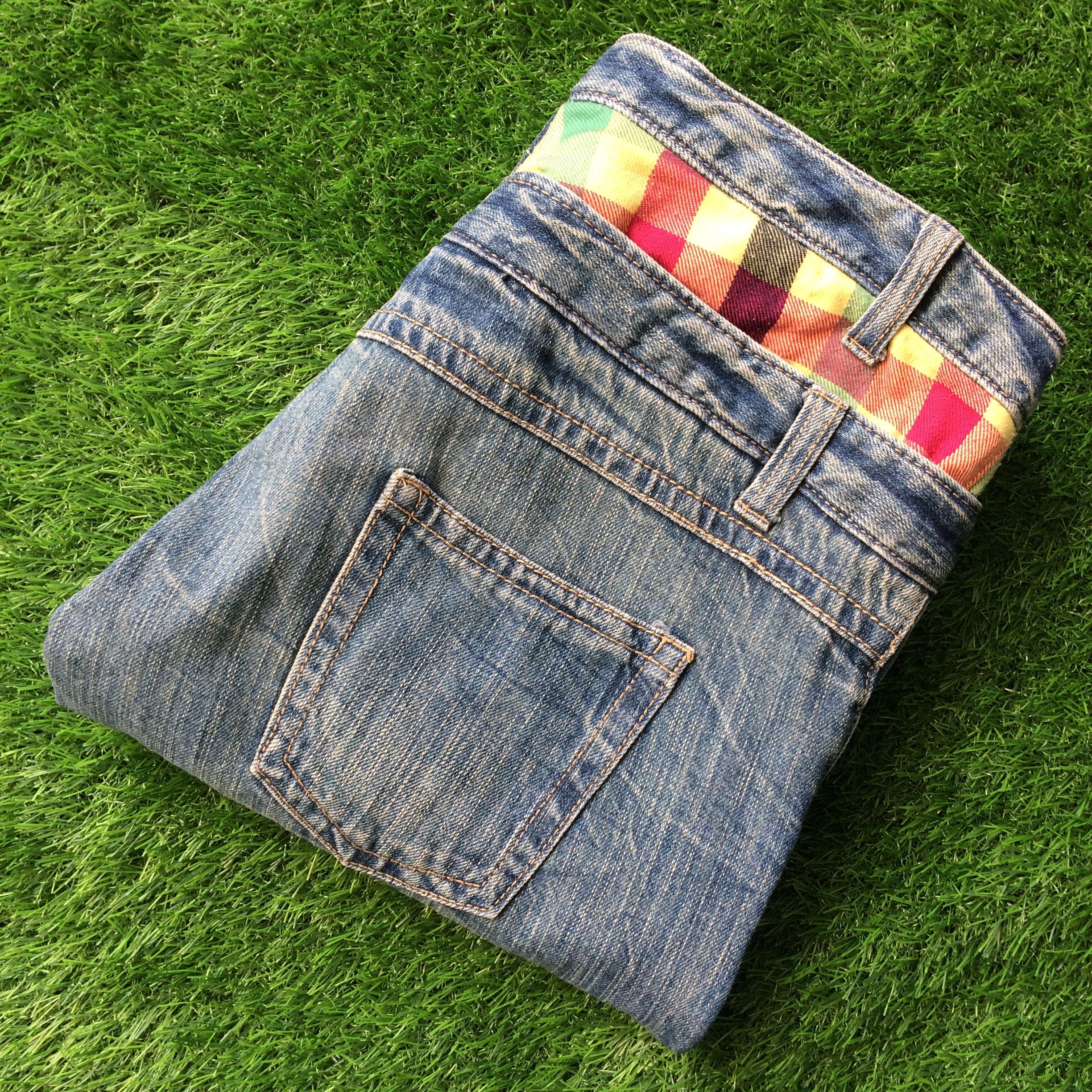 Japanese Brand × Vintage Vtg Distressed Double Waist Checkered Denim Jeans D-689 Size US 31 - 10 Thumbnail
