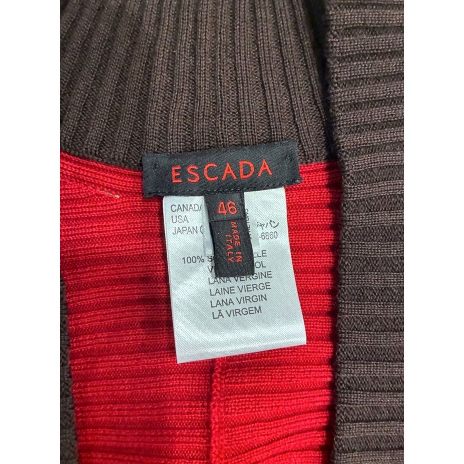 Escada VINTAGE Escada Cardigan Women Batwing Open Front 100% Wool Red Brown Size XL Womens Artwear 46/XL Size XL / US 12-14 / IT 48-50 - 2 Thumbnail