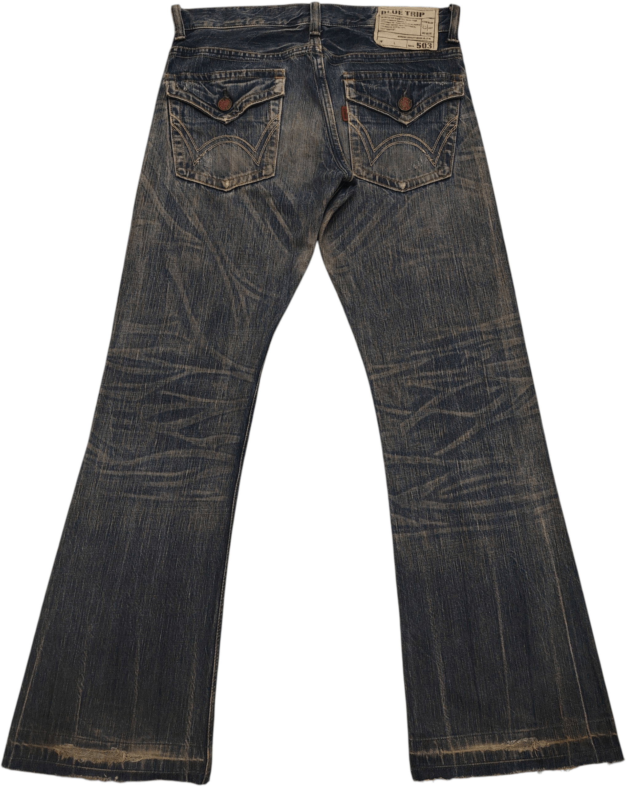 If Six Was Nine Japanese Edwin 503 Blue Trip Flare Jeans Distressed Jeans Size US 31 - 1 Thumbnail